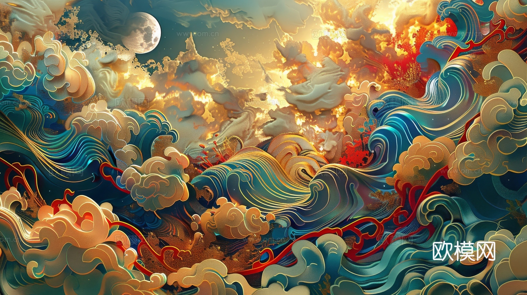 中式祥云壁纸壁画