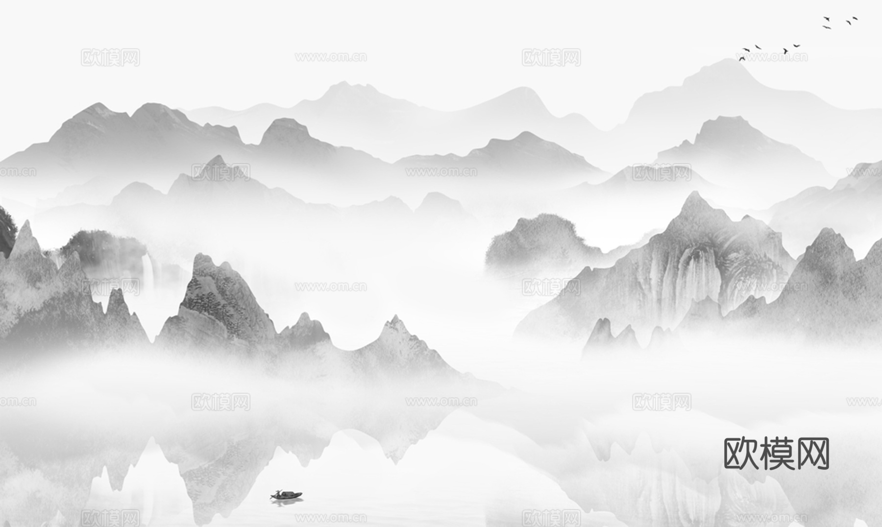 中式新中式山水意境壁纸壁画装饰画