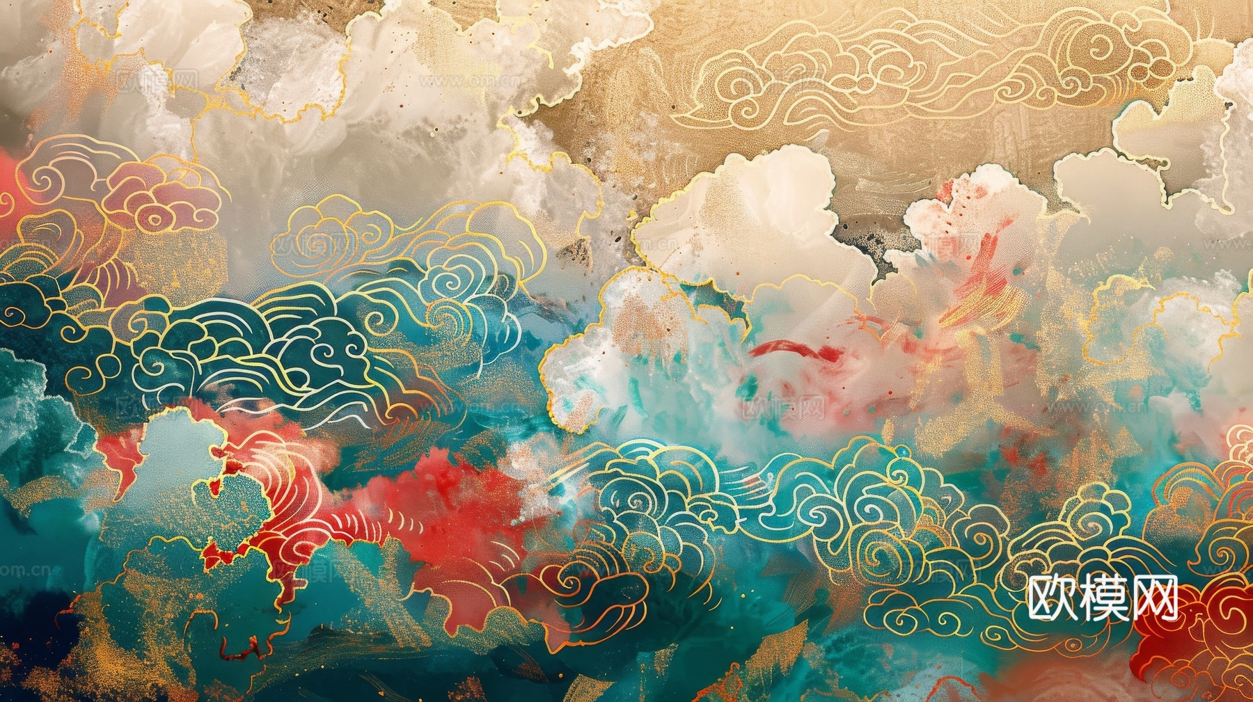 中式祥云壁纸壁画