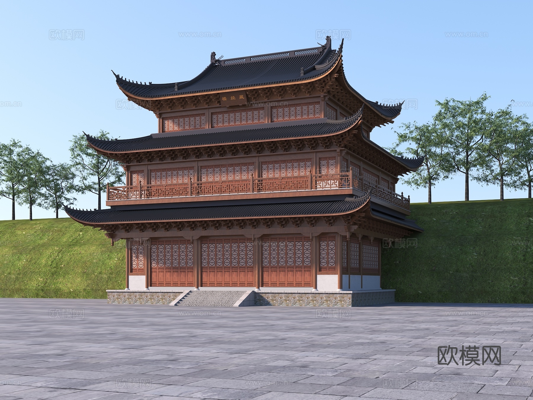 中式古建 寺庙 大殿 藏经楼3d模型