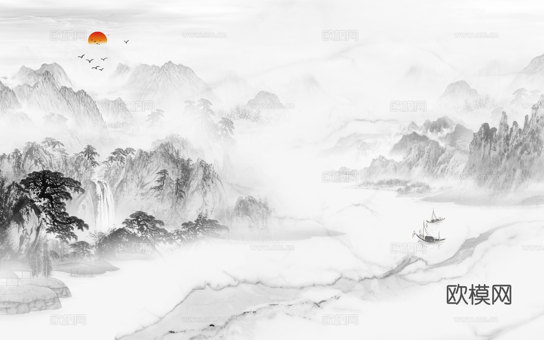 新中式山水壁纸壁画  中式山水壁纸壁画