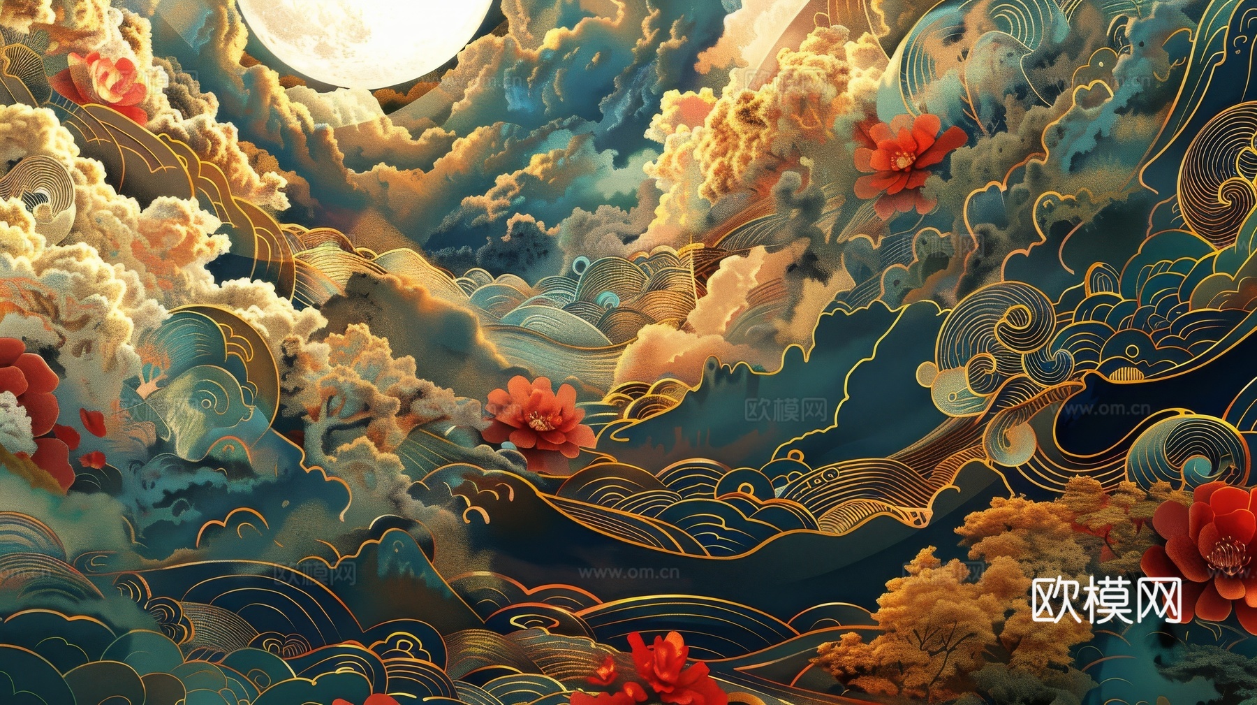 中式祥云壁纸壁画