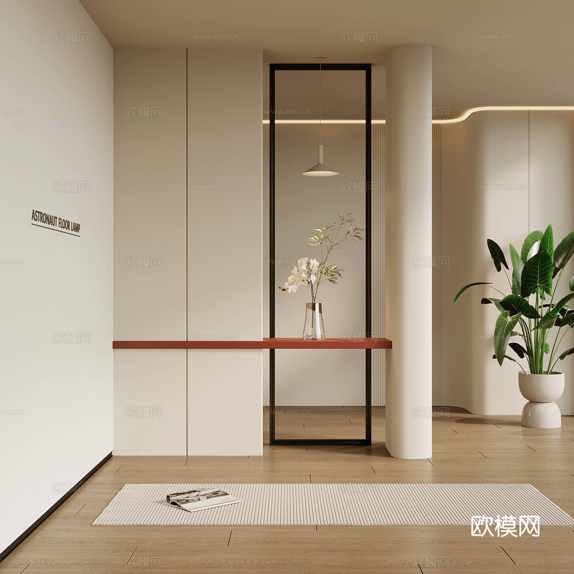 法式奶油风玄关 玄关背景 玻璃砖墙su模型