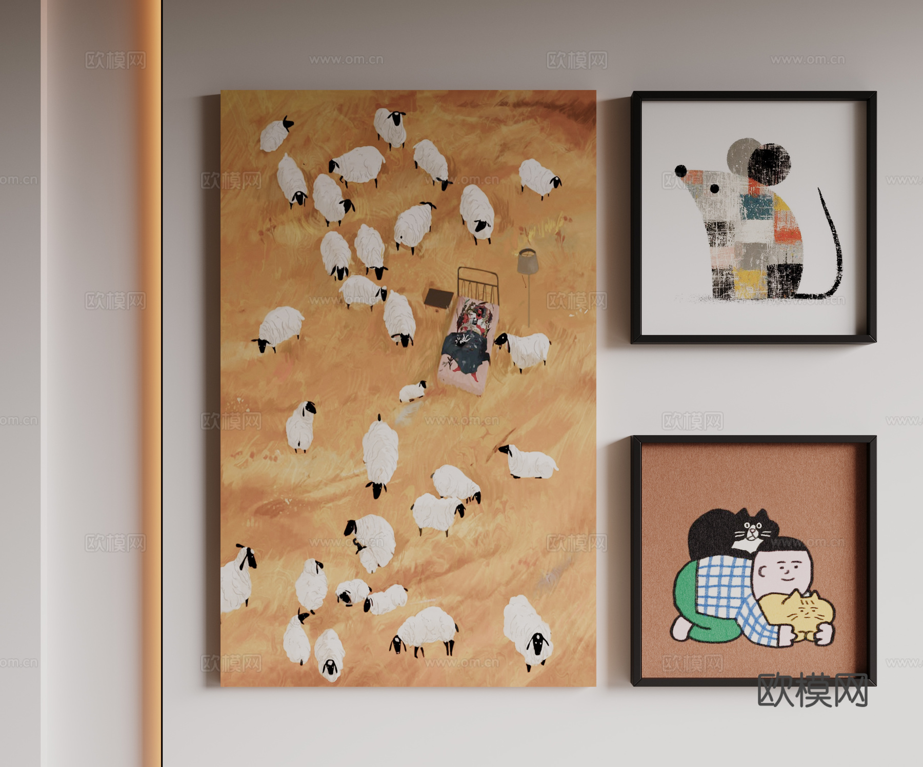 现代极简装饰画 侘寂中古风挂画 奶油风装饰画 意式挂画 黑白3d模型