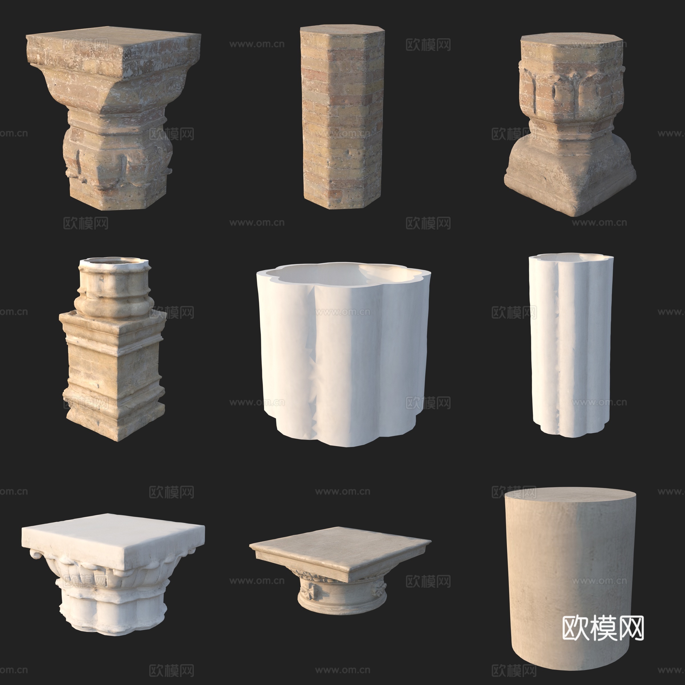 建筑构件柱子石柱免费3d模型