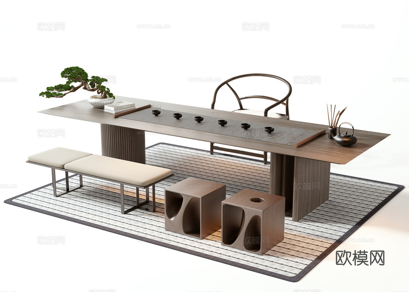 茶桌椅3d模型下载(渲染图2)