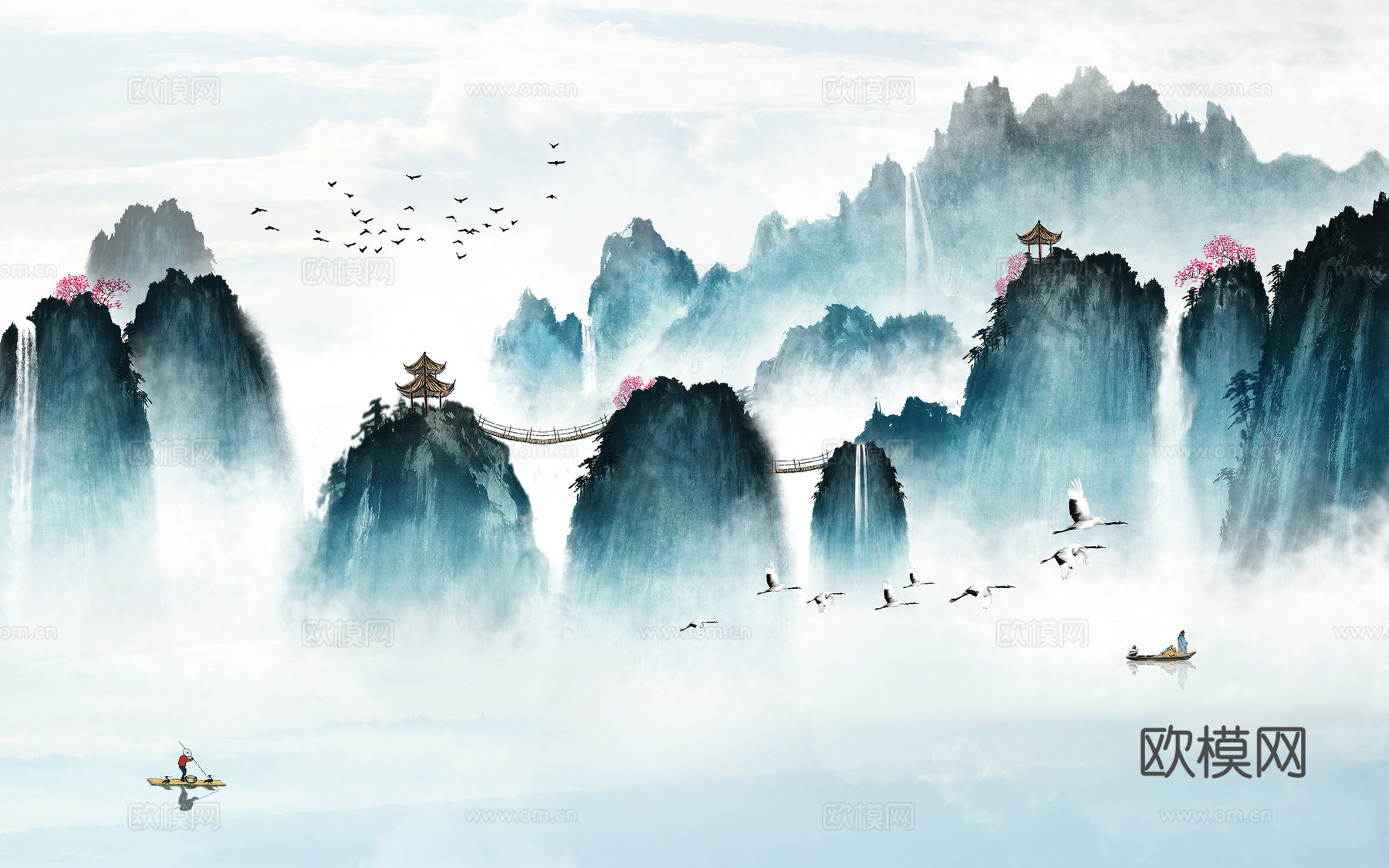 中式山峰山水壁纸壁画
