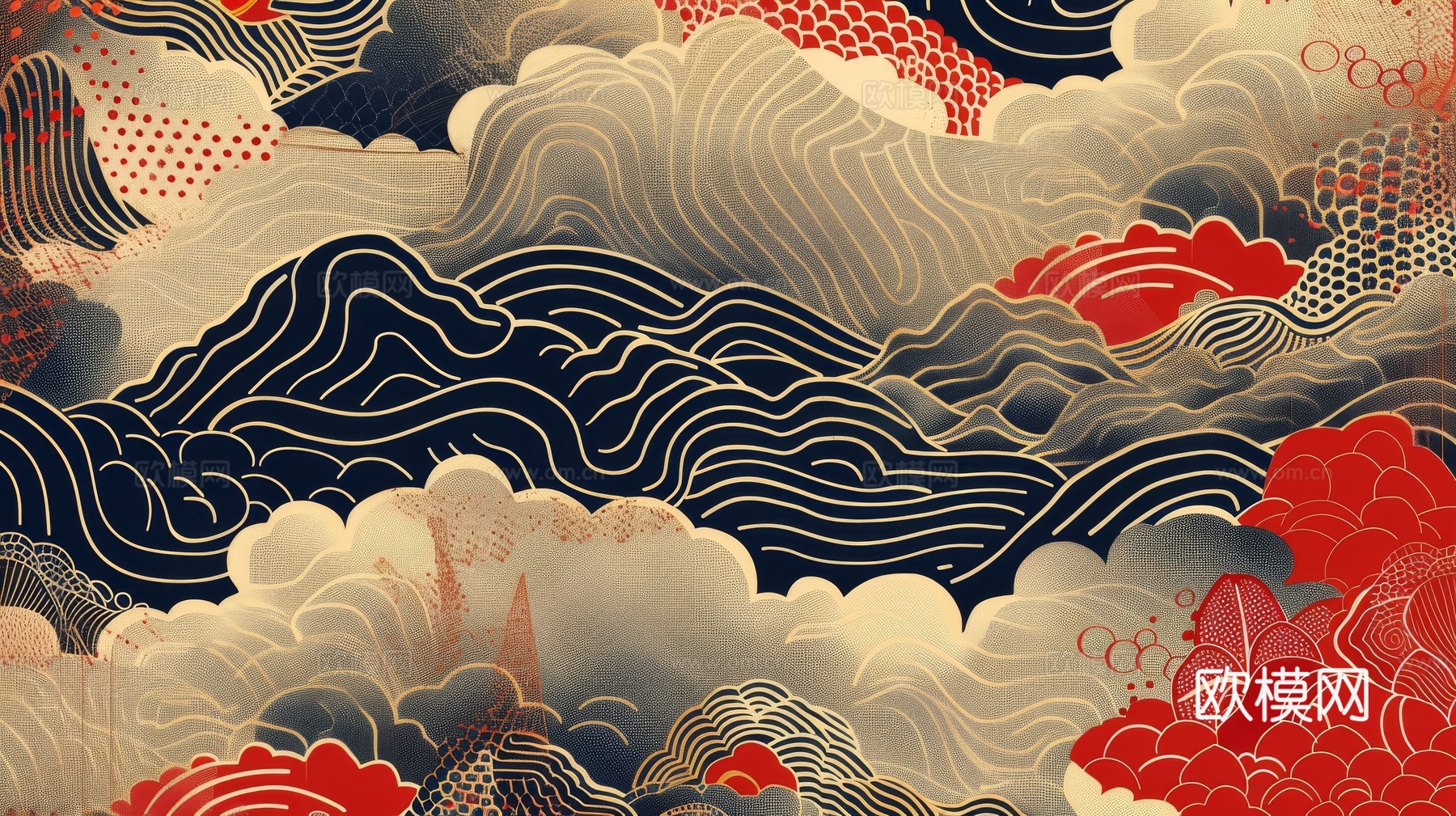 中式祥云壁纸壁画