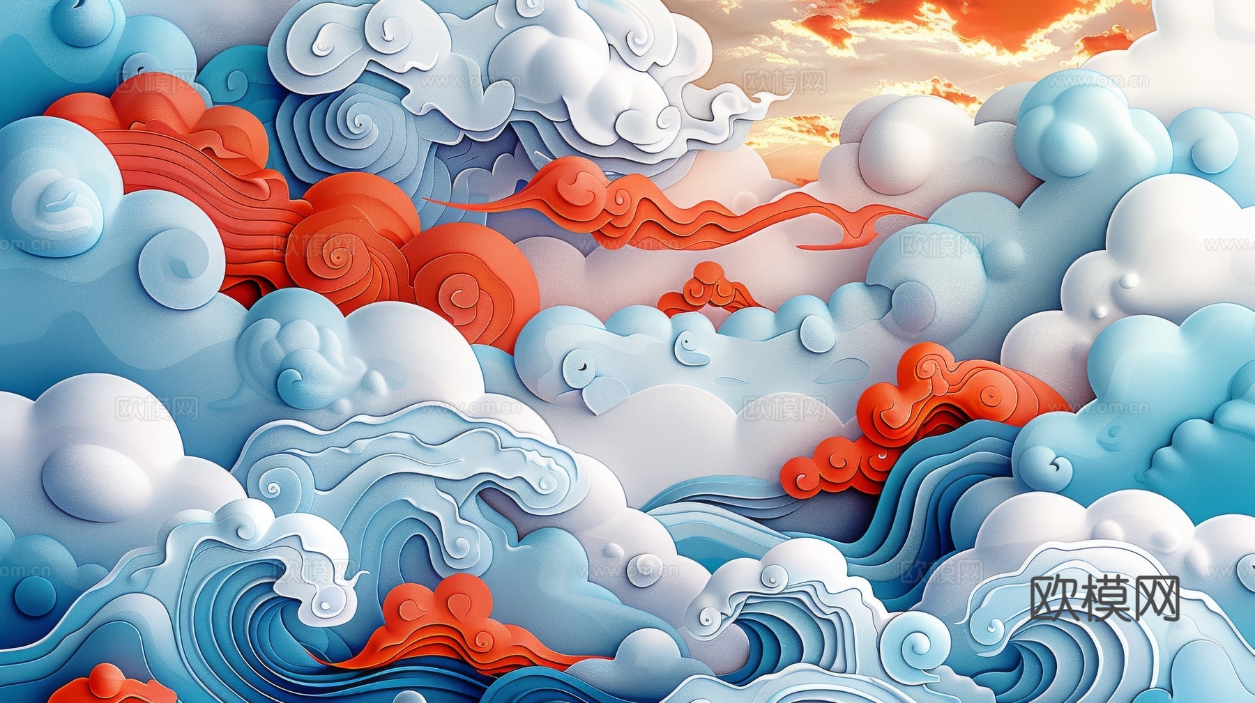 中式祥云壁纸壁画
