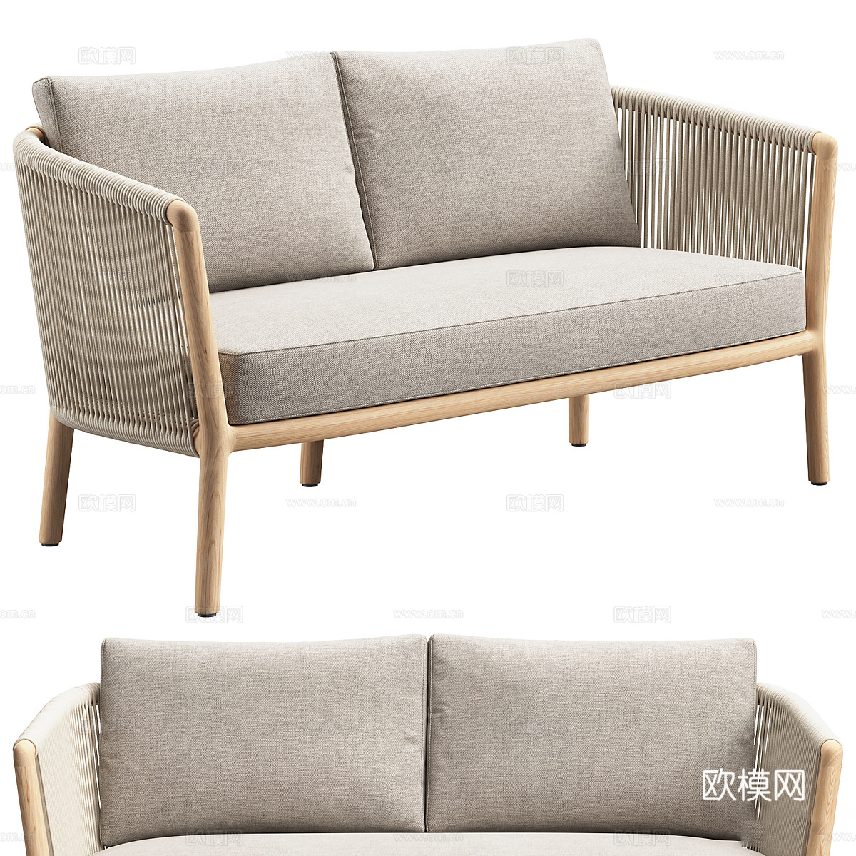 新中式藤编双人休闲沙发3d模型
