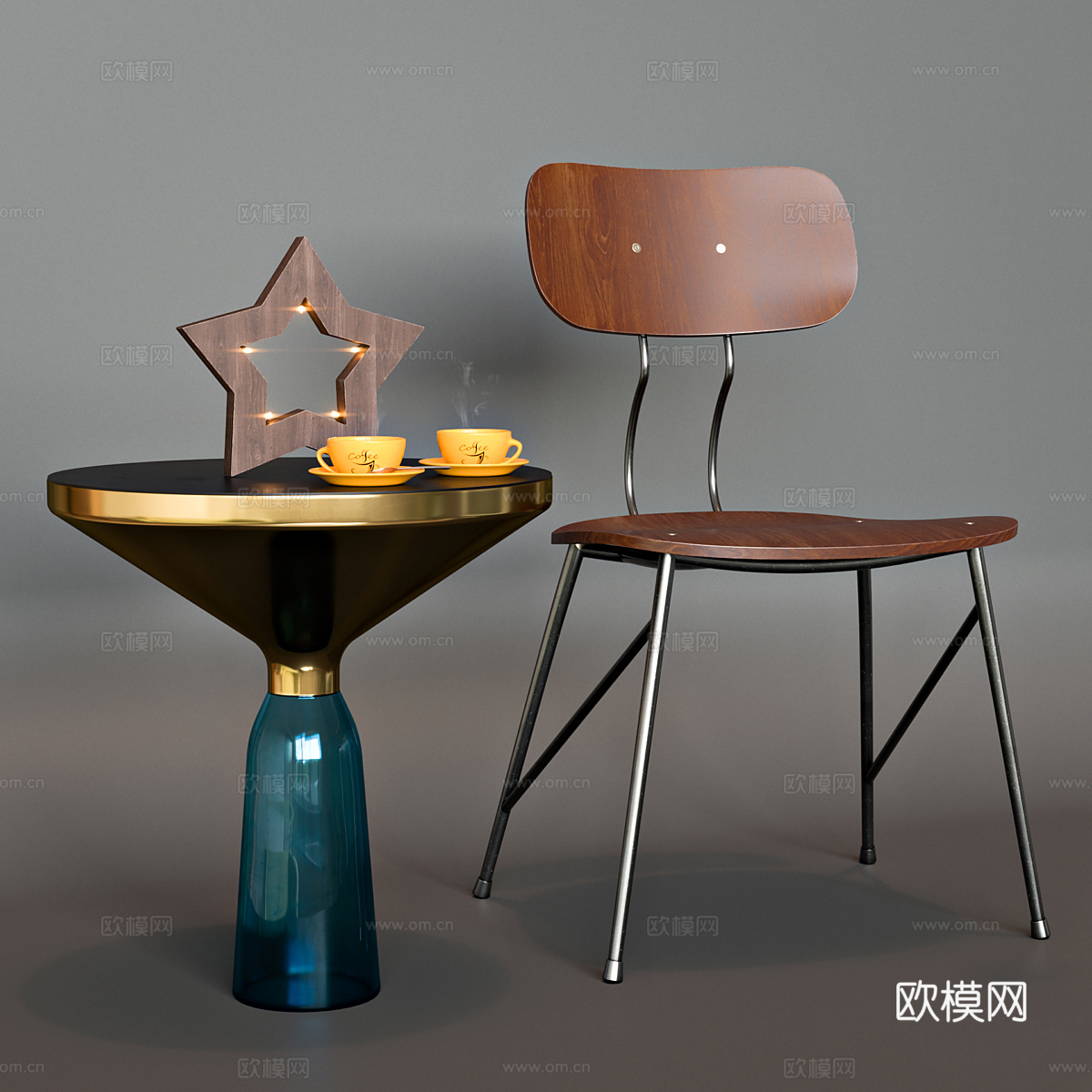 W 蓝色工业风椅子3d模型