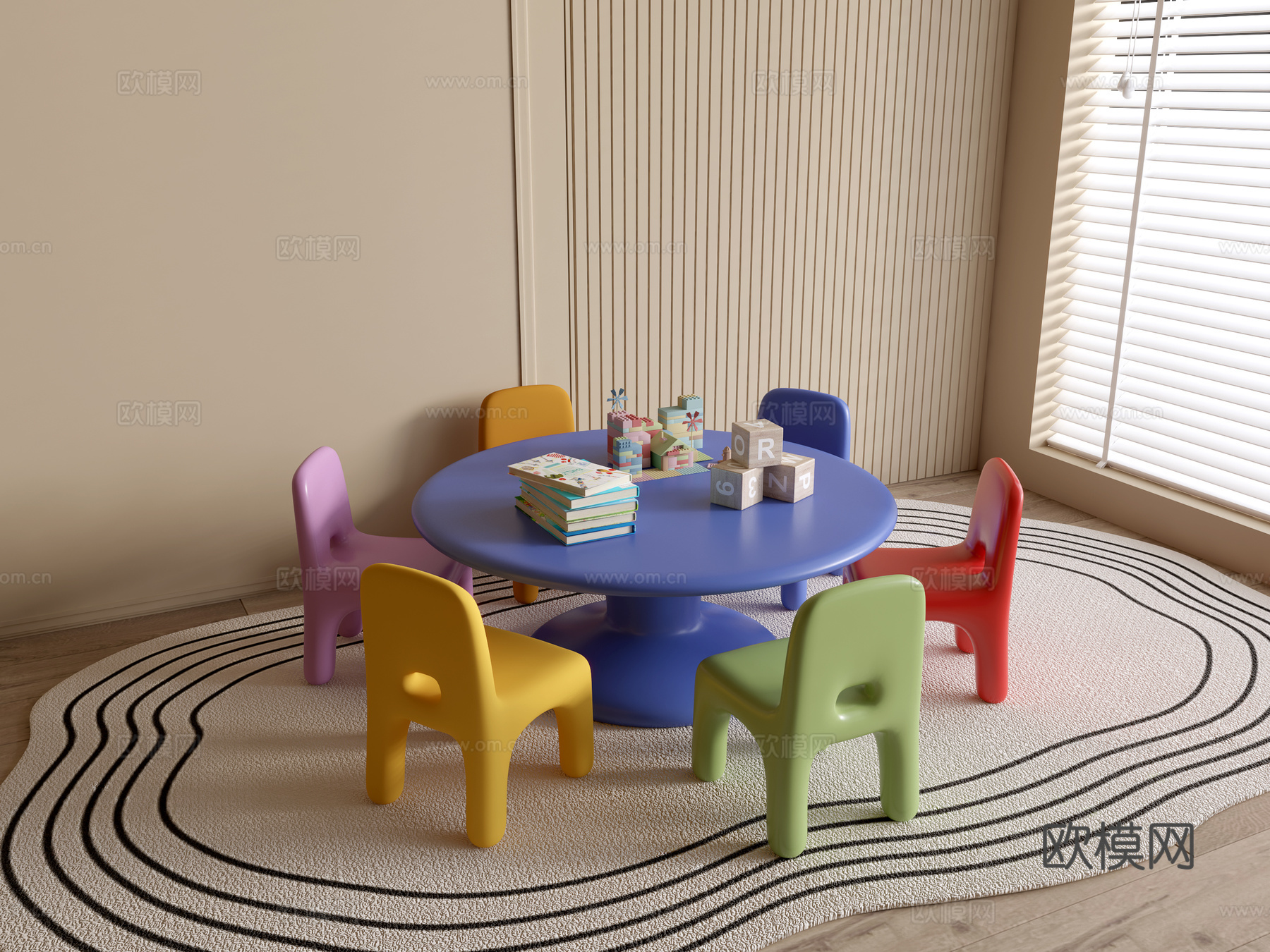 现代幼儿园桌椅 幼儿园玩具 儿童座椅组合 儿童手工桌 卡通桌su模型