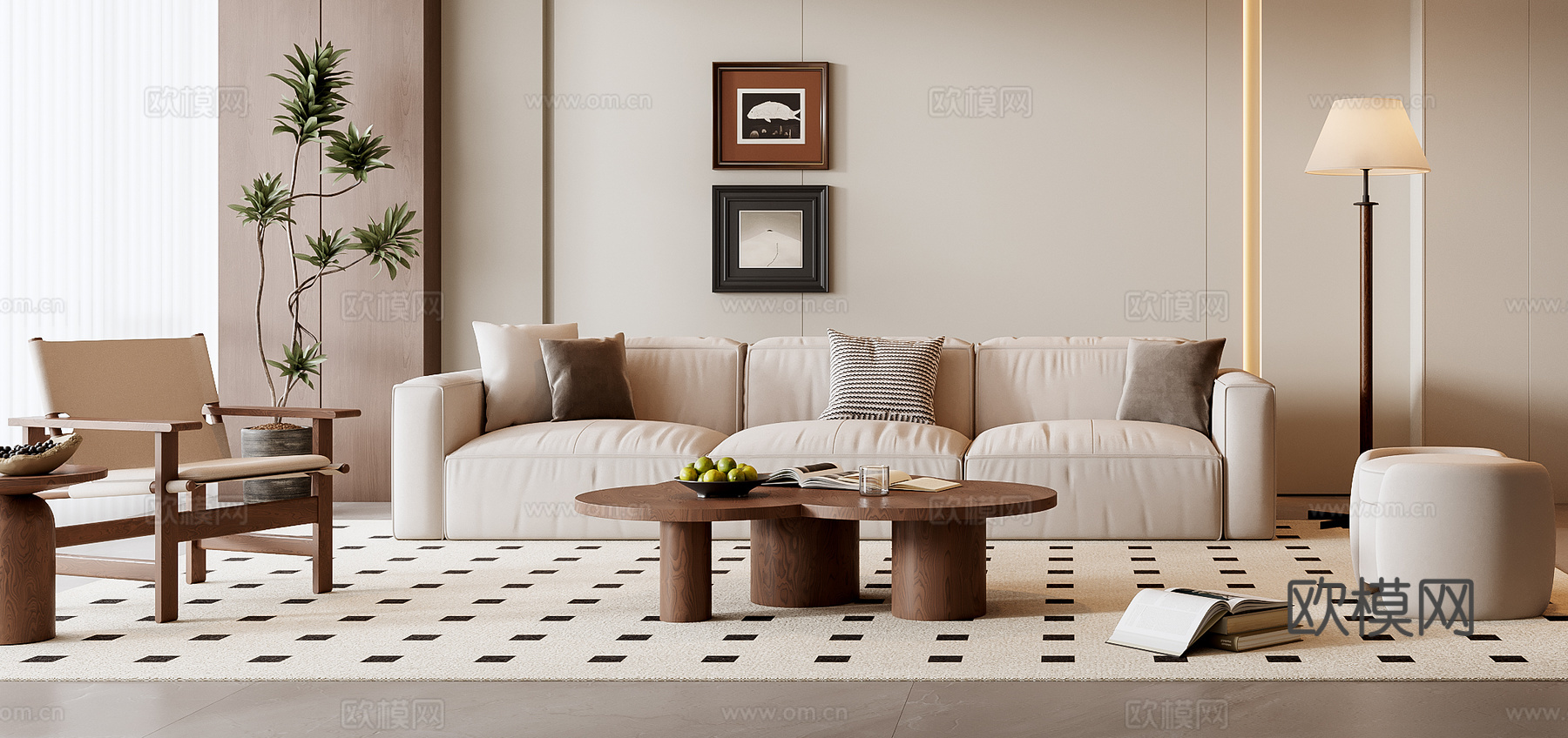 中古风沙发茶几组合3d模型下载