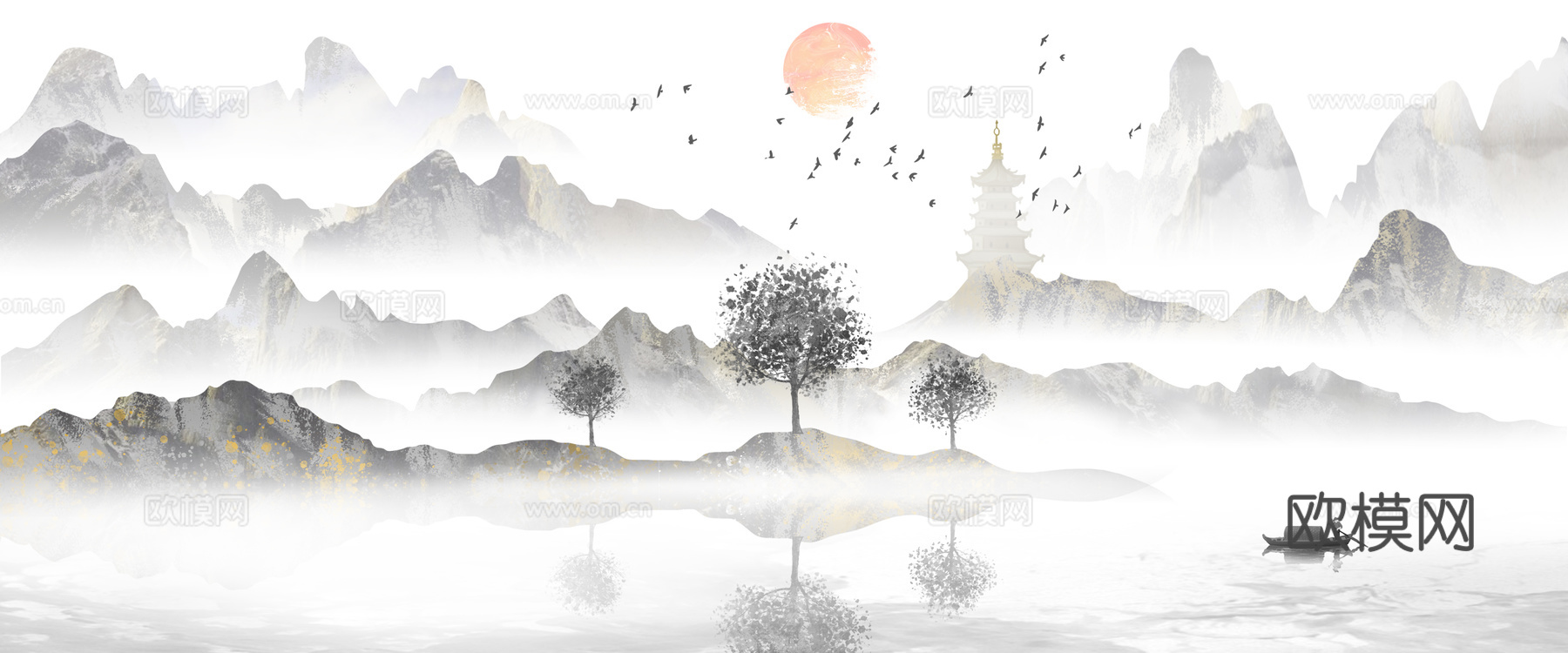 新中式山水意境壁纸壁画
