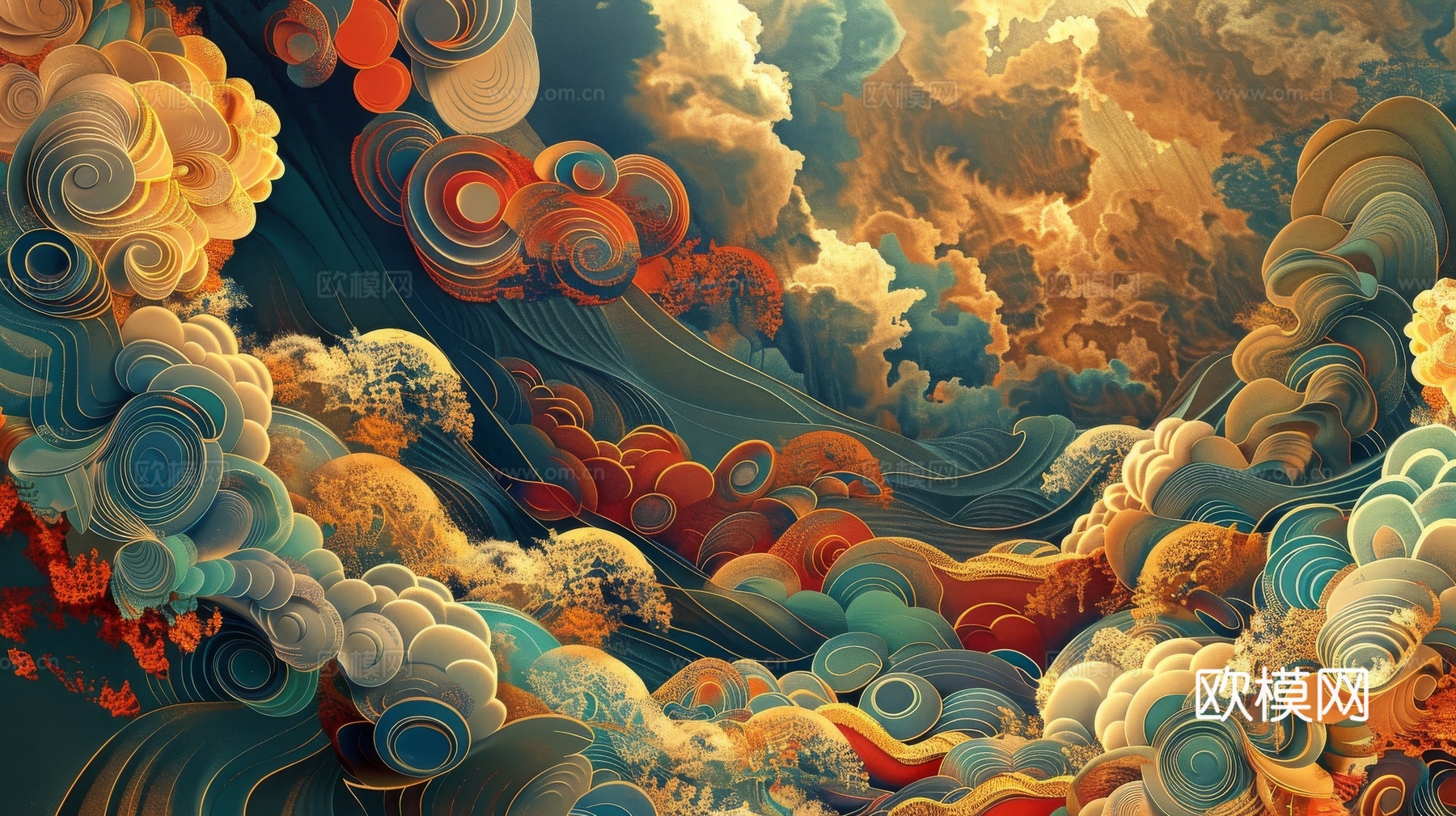 中式祥云壁纸壁画