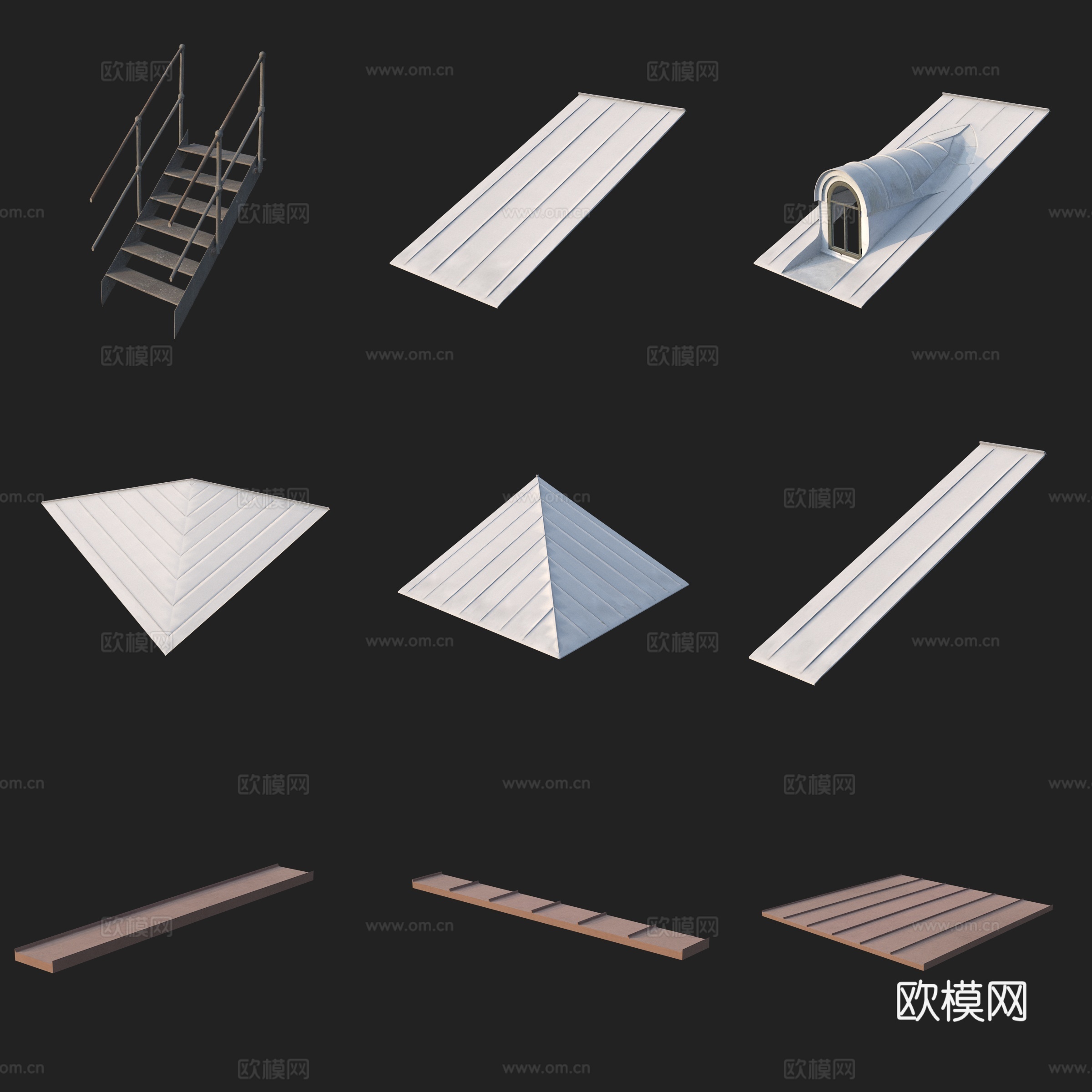 建筑构件铁楼梯栏杆护栏房顶3d模型