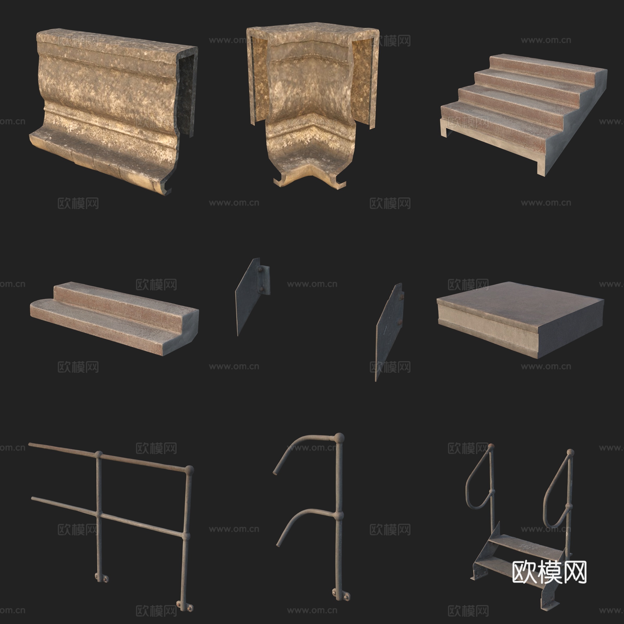 建筑构件踢脚线楼梯栏杆护栏3d模型