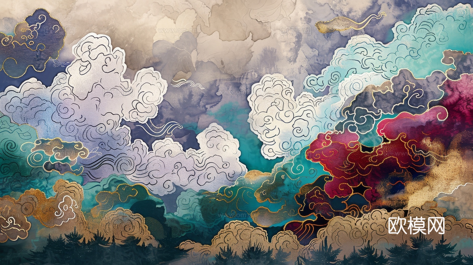 中式祥云壁纸壁画