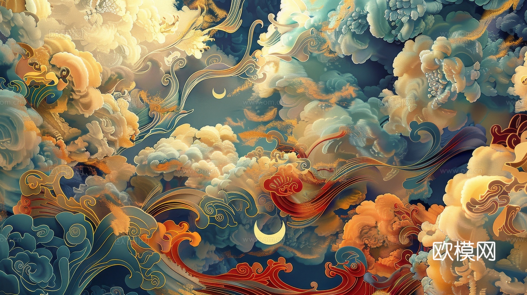 中式祥云壁纸壁画