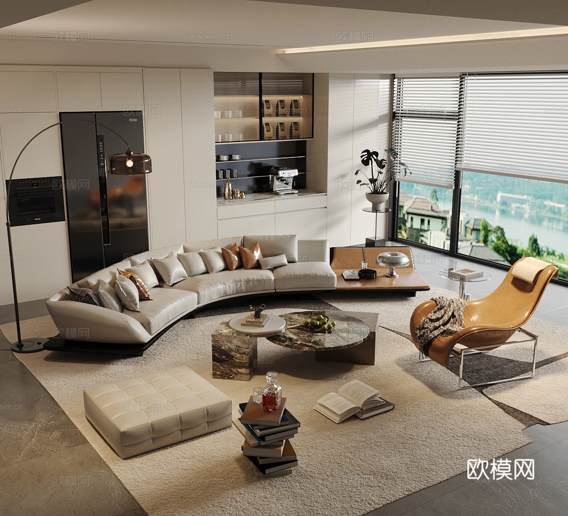 现代意式家居客厅 轻奢意式客厅 沙发茶几组合 高级灰客厅3d模型