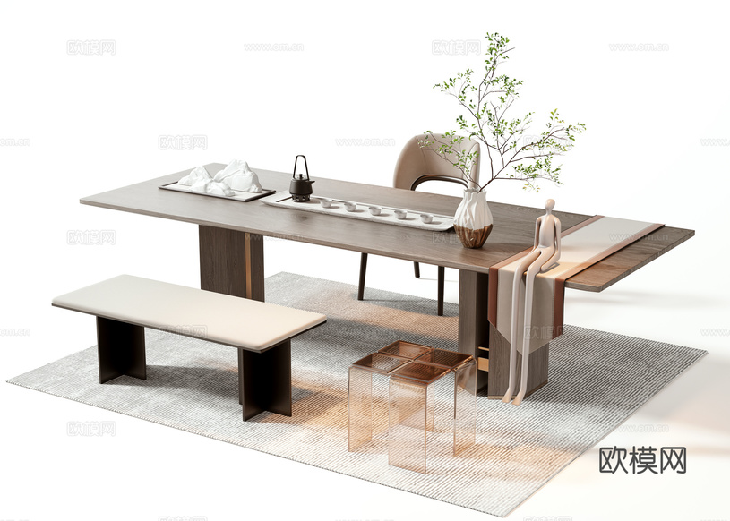 茶桌椅3d模型下载(渲染图4)