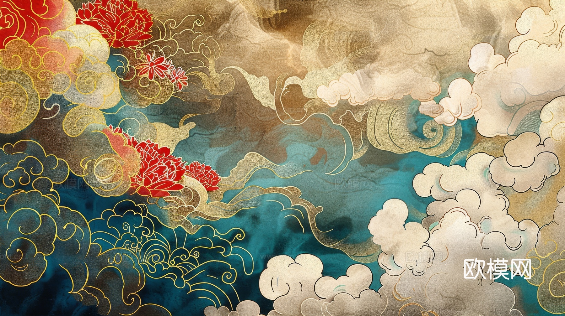 中式祥云壁纸壁画