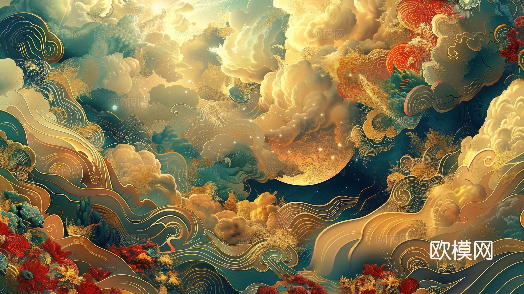 中式祥云壁纸壁画