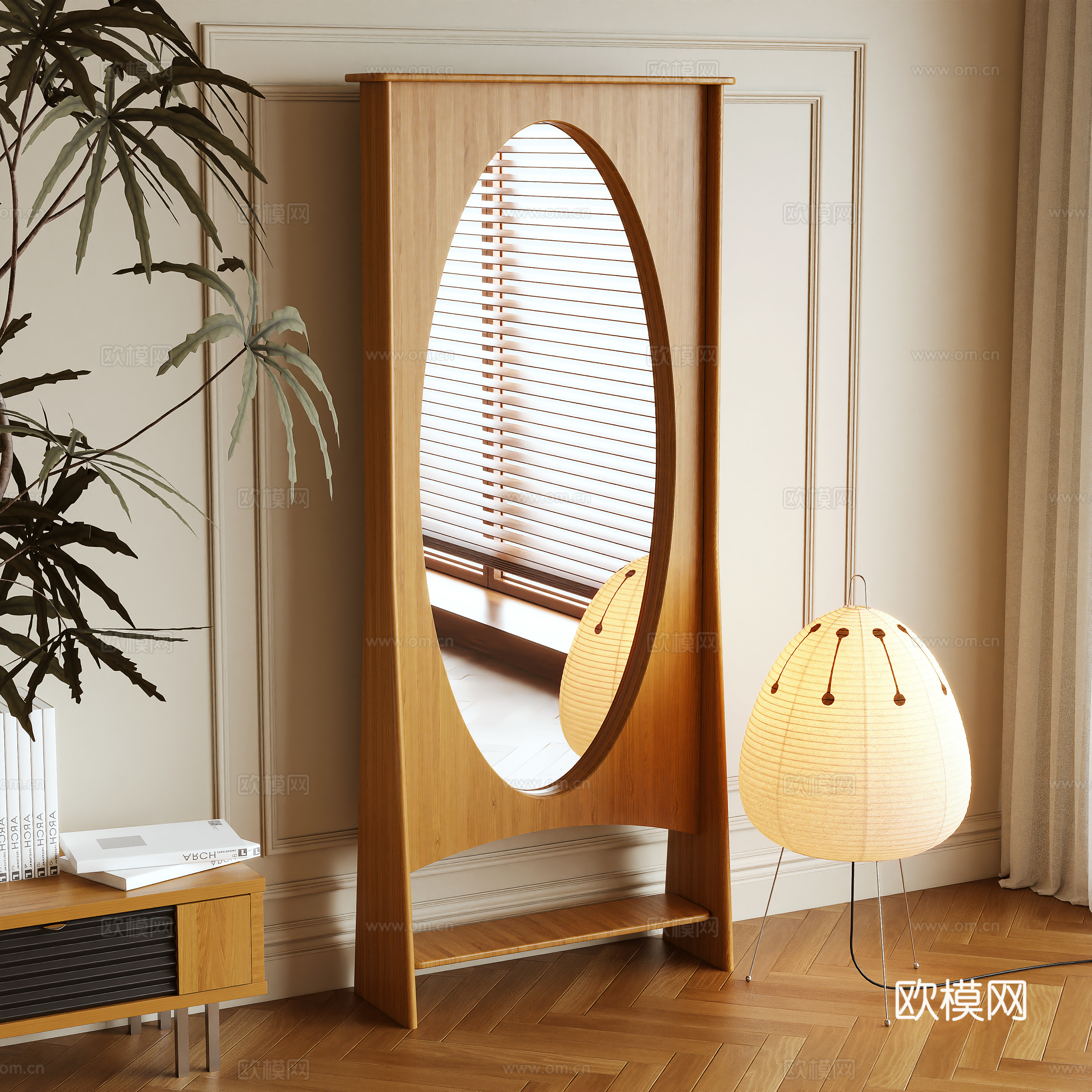 原木风镜子 落地镜 全身镜3d模型
