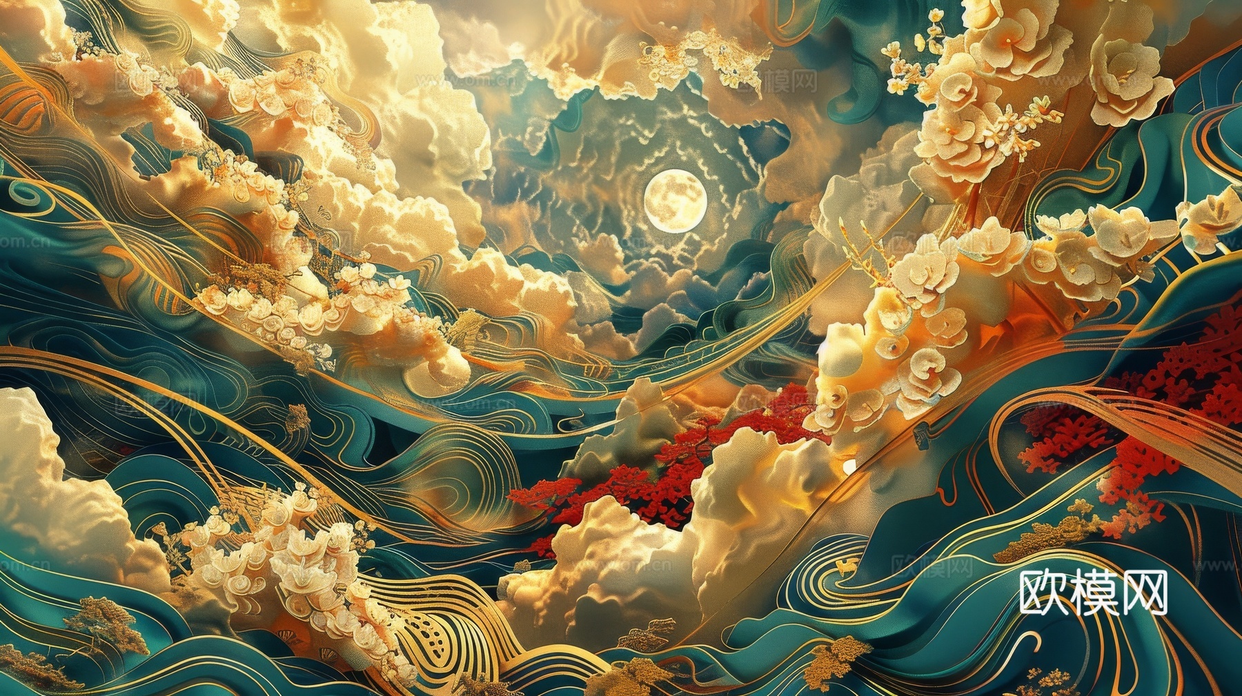 中式祥云壁纸壁画