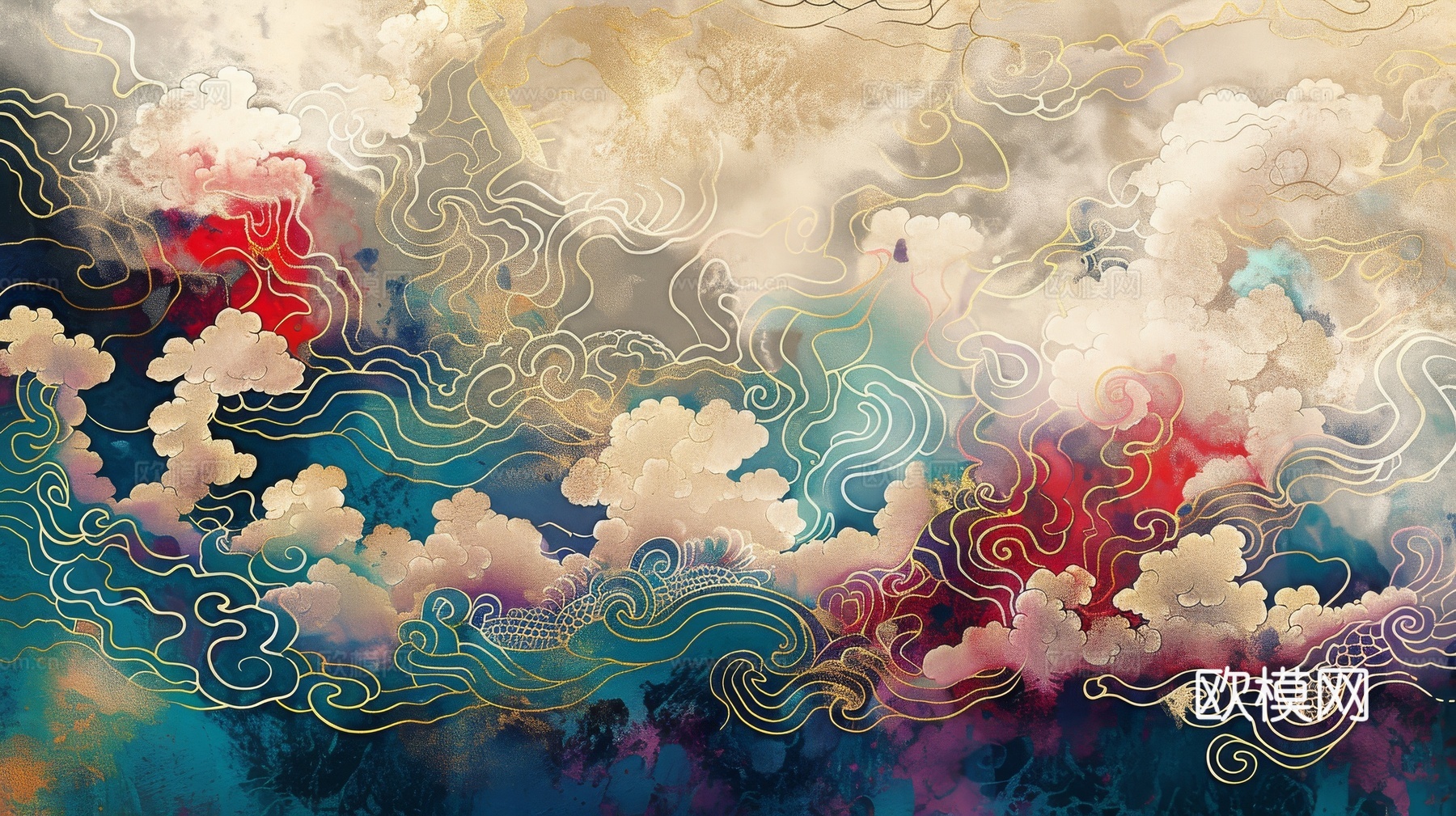中式祥云壁纸壁画