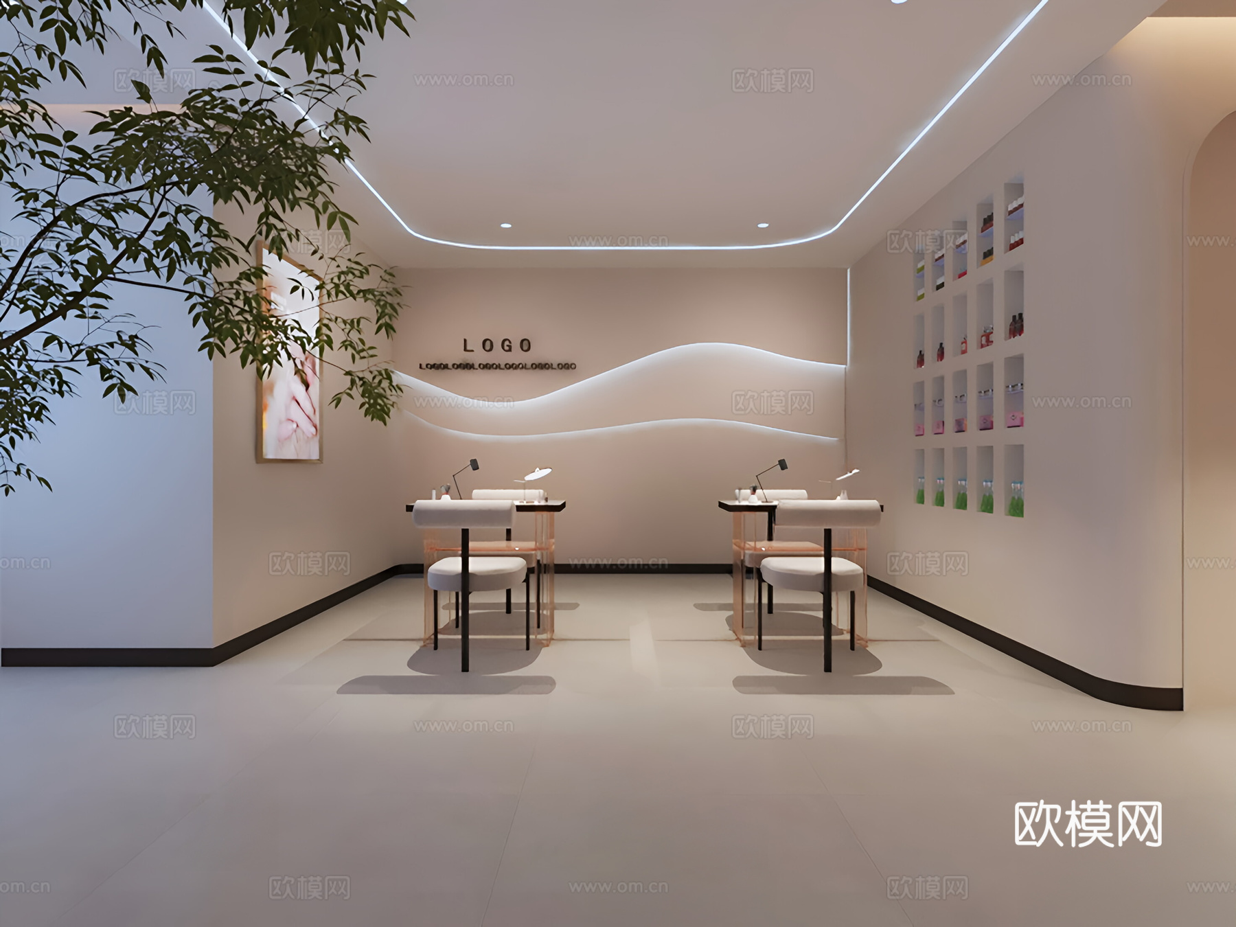 奶油现代化妆品店 美容美发店 美甲店 化妆品店美甲区3d模型