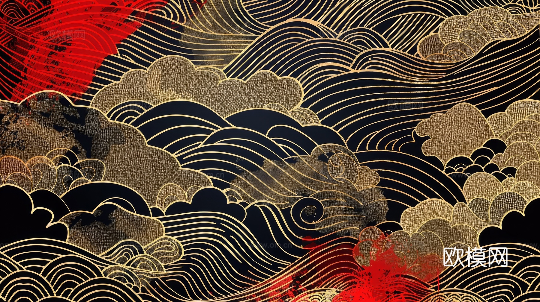 中式祥云壁纸壁画