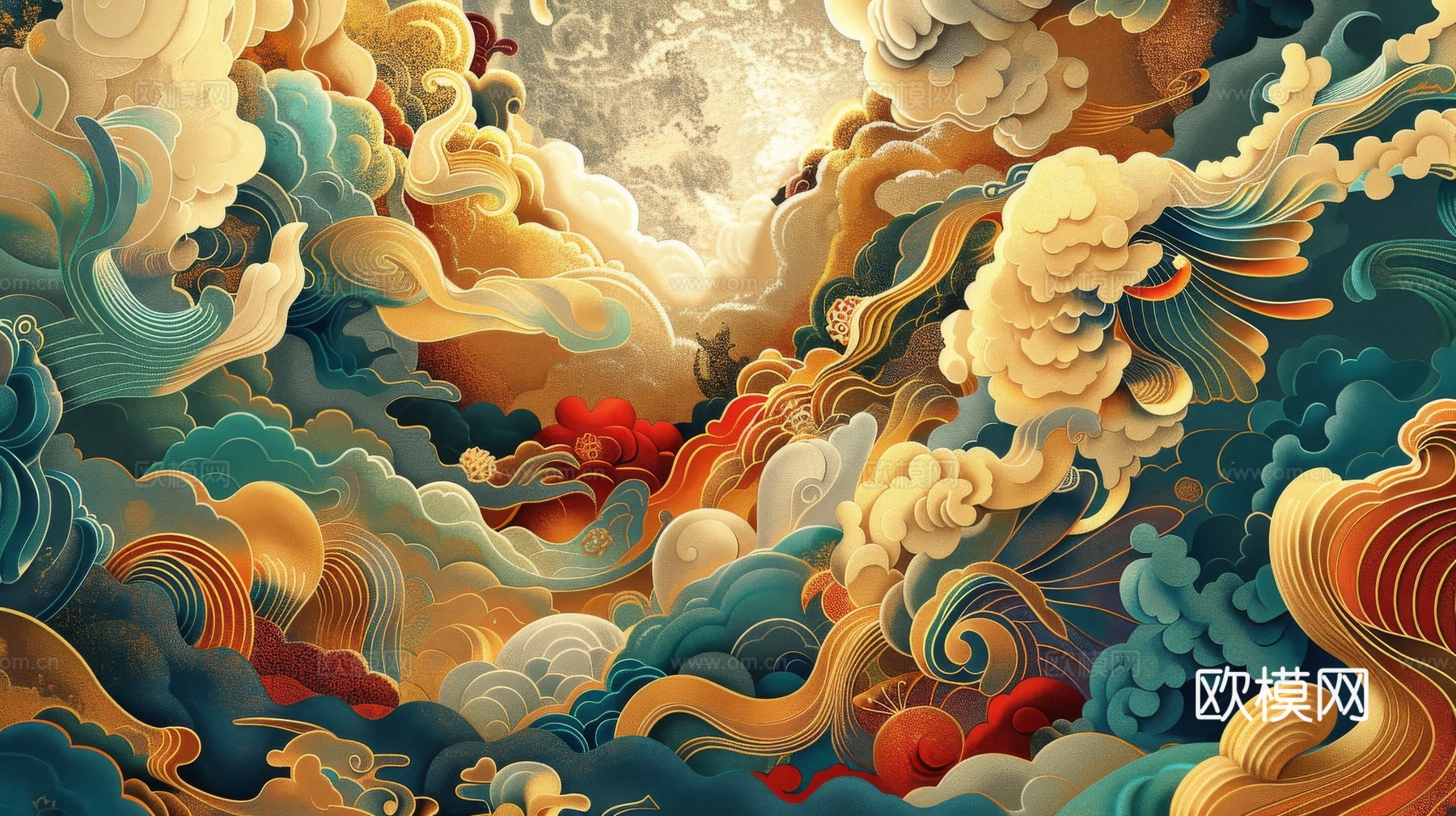 中式祥云壁纸壁画