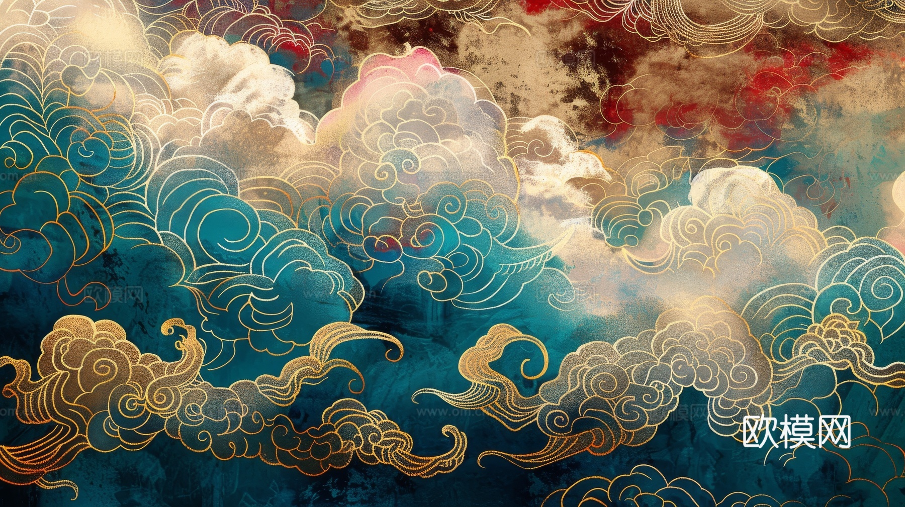 中式祥云壁纸壁画