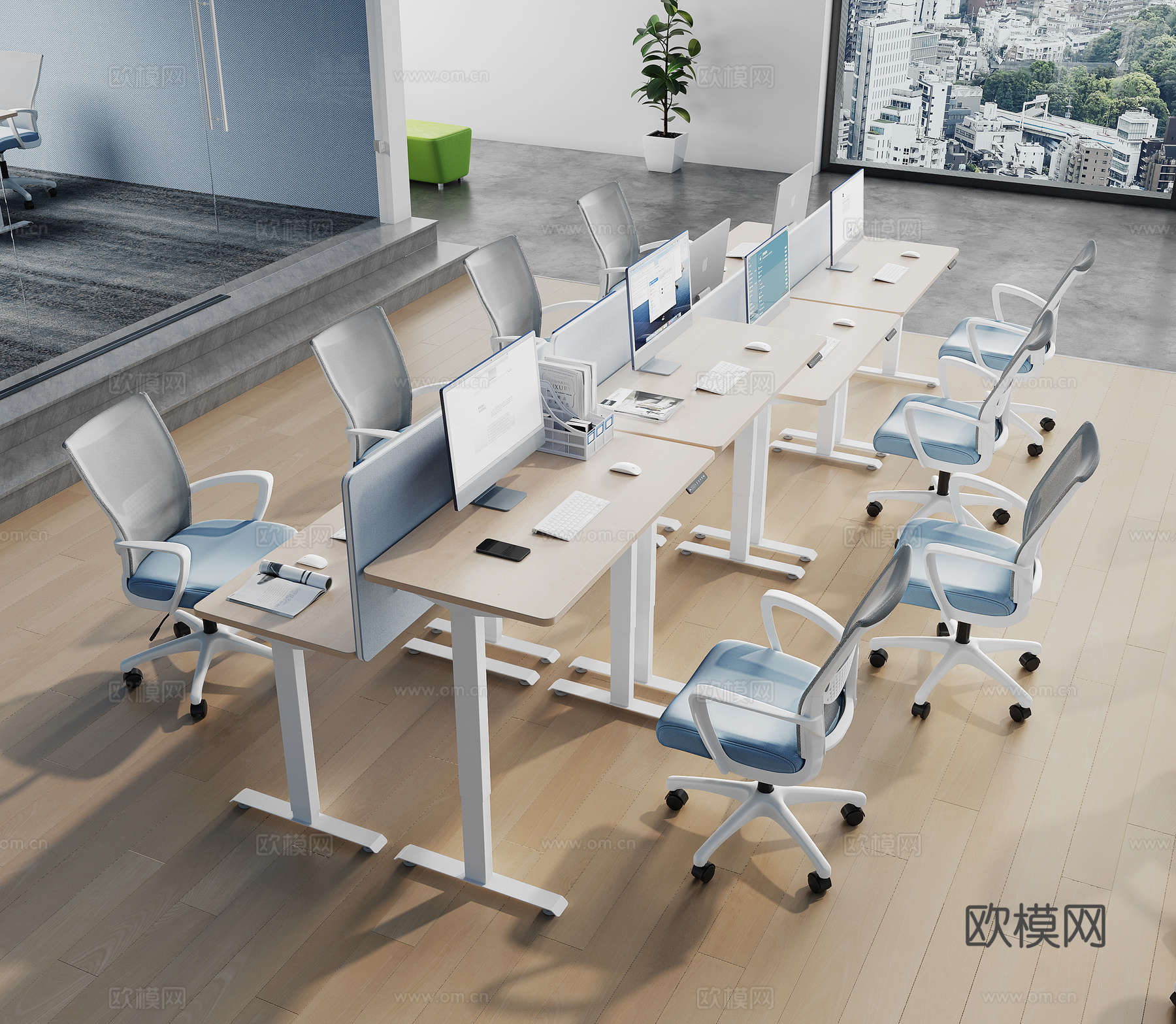 办公区域电动升降桌工位3d模型