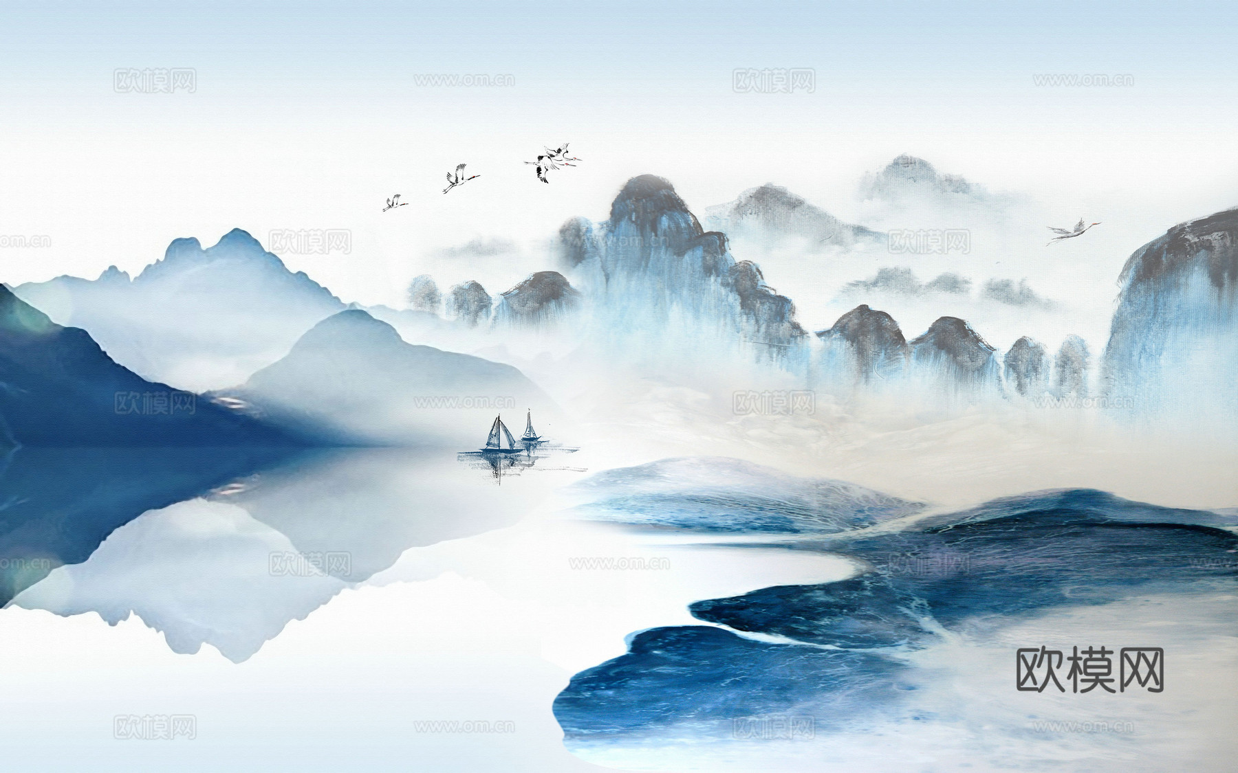 新中式山水壁纸壁画  中式山水壁纸壁画