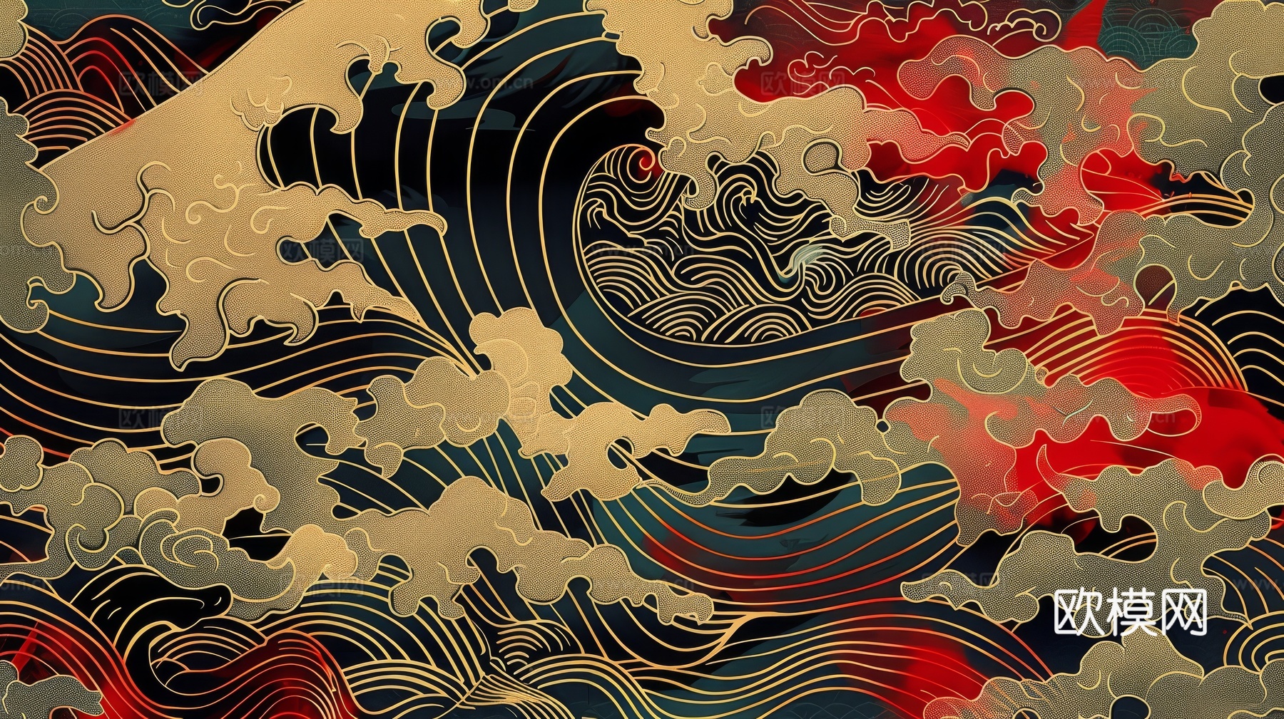 中式祥云壁纸壁画