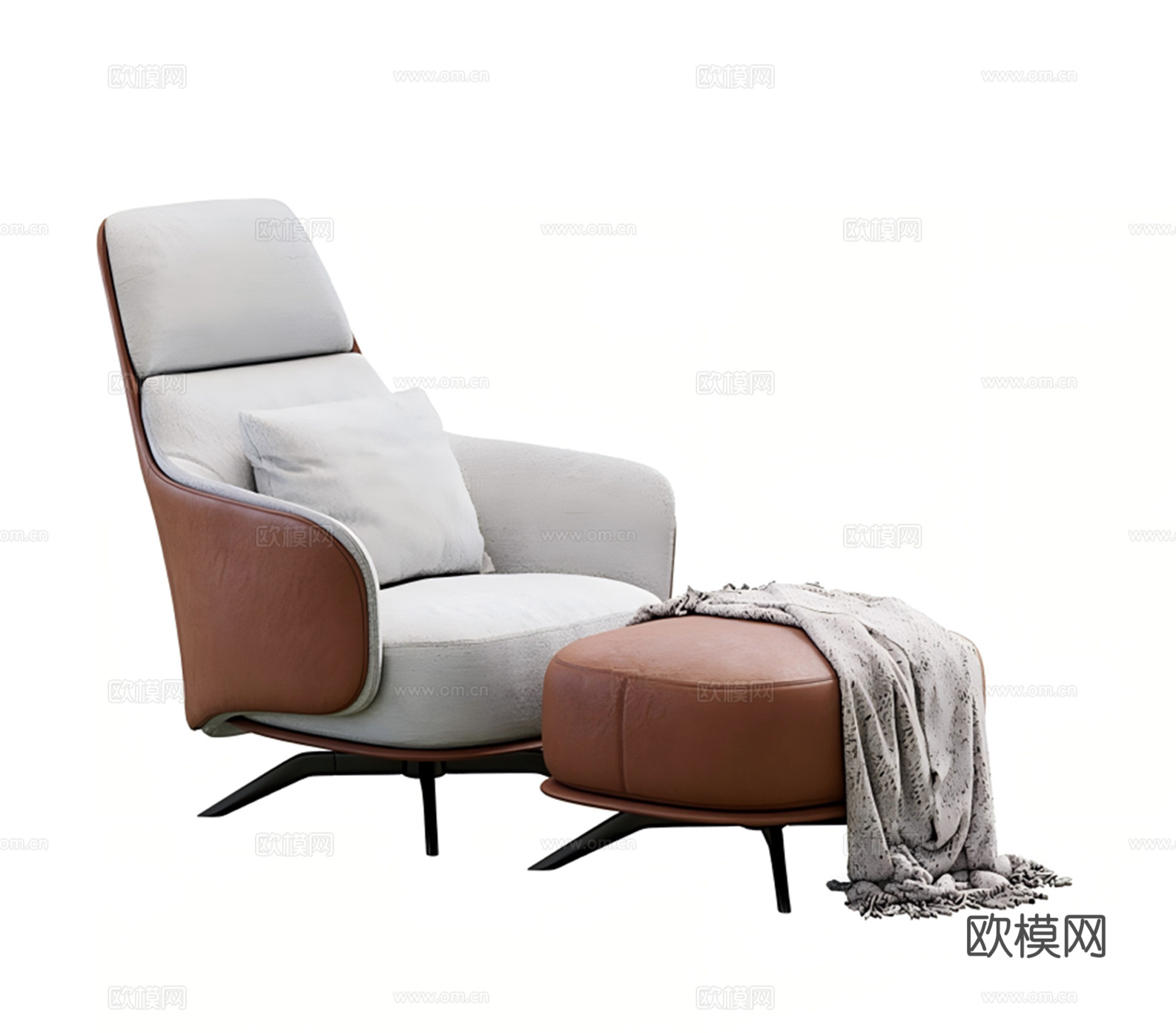 现代意式布艺皮革休闲椅su模型