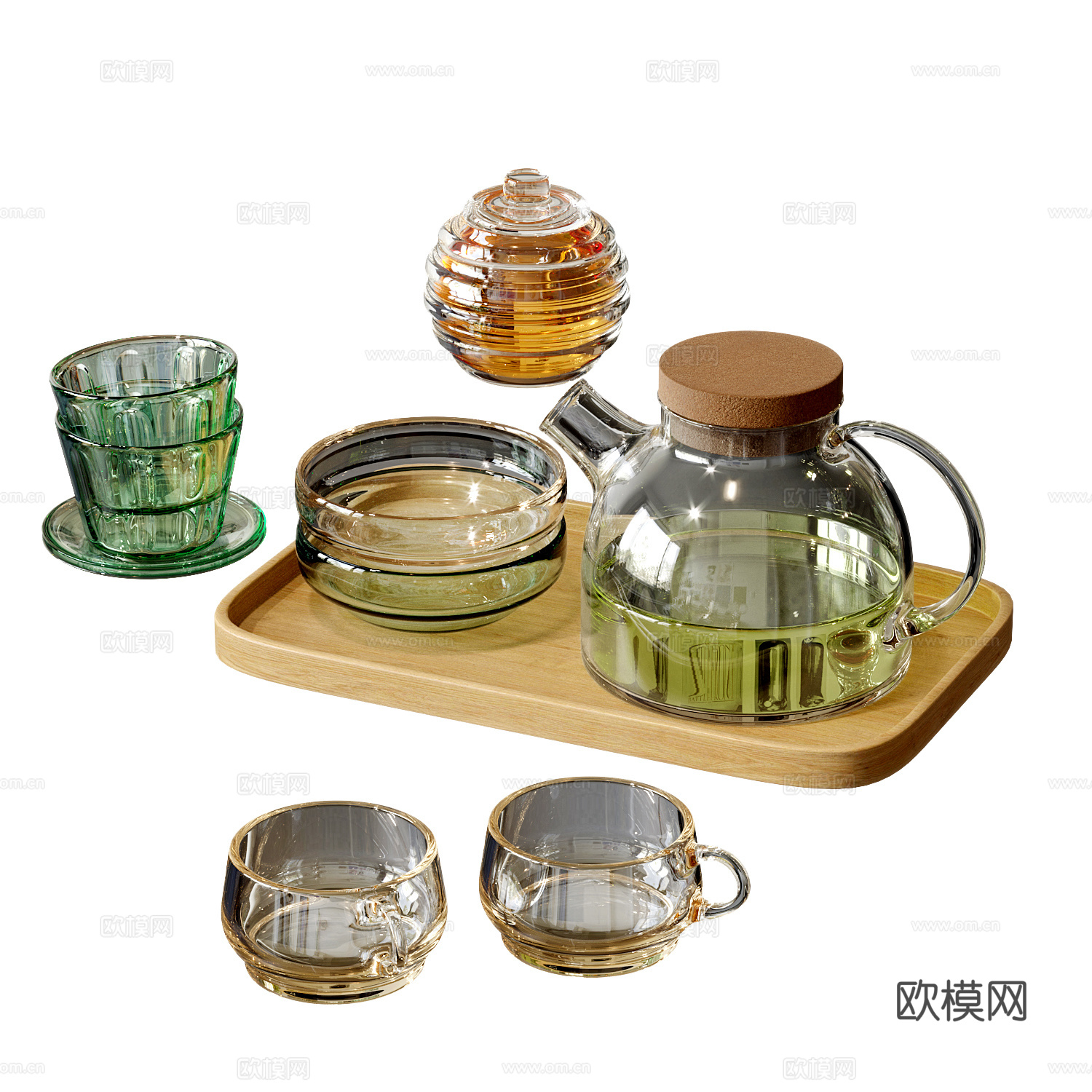 现代茶具摆件 桌面摆件 茶壶 茶杯 茶盘3d模型