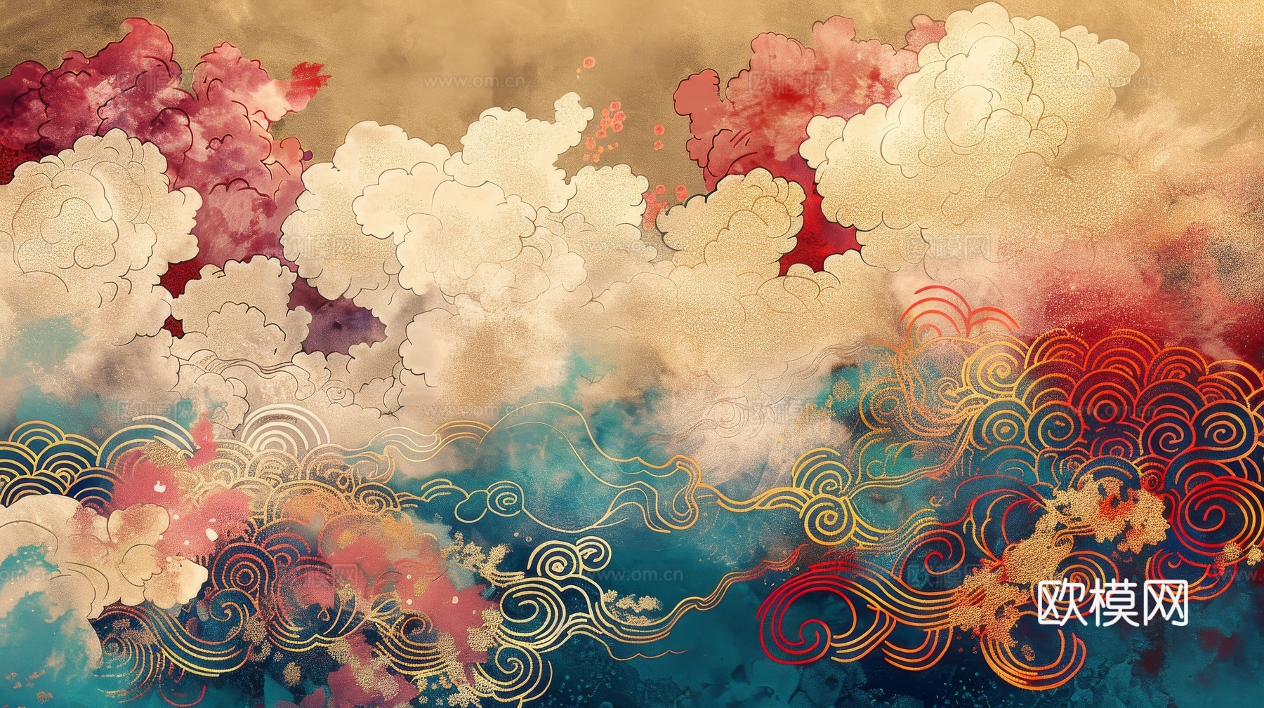 中式祥云壁纸壁画