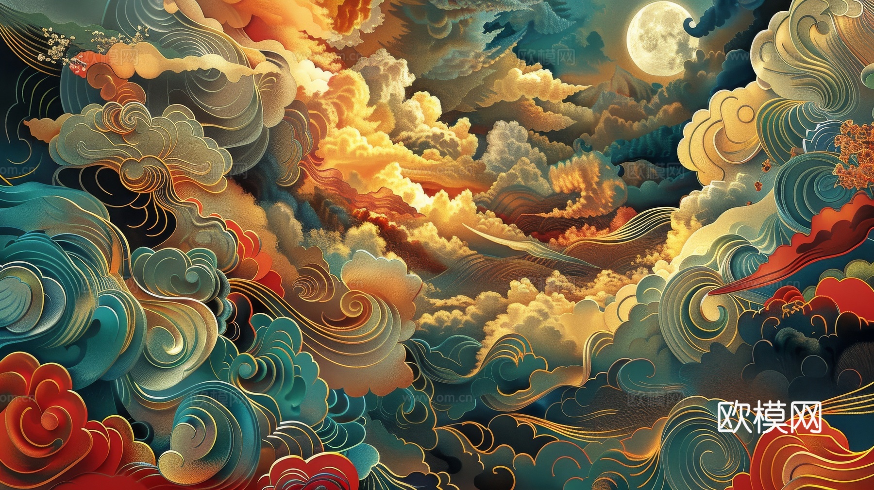 中式祥云壁纸壁画