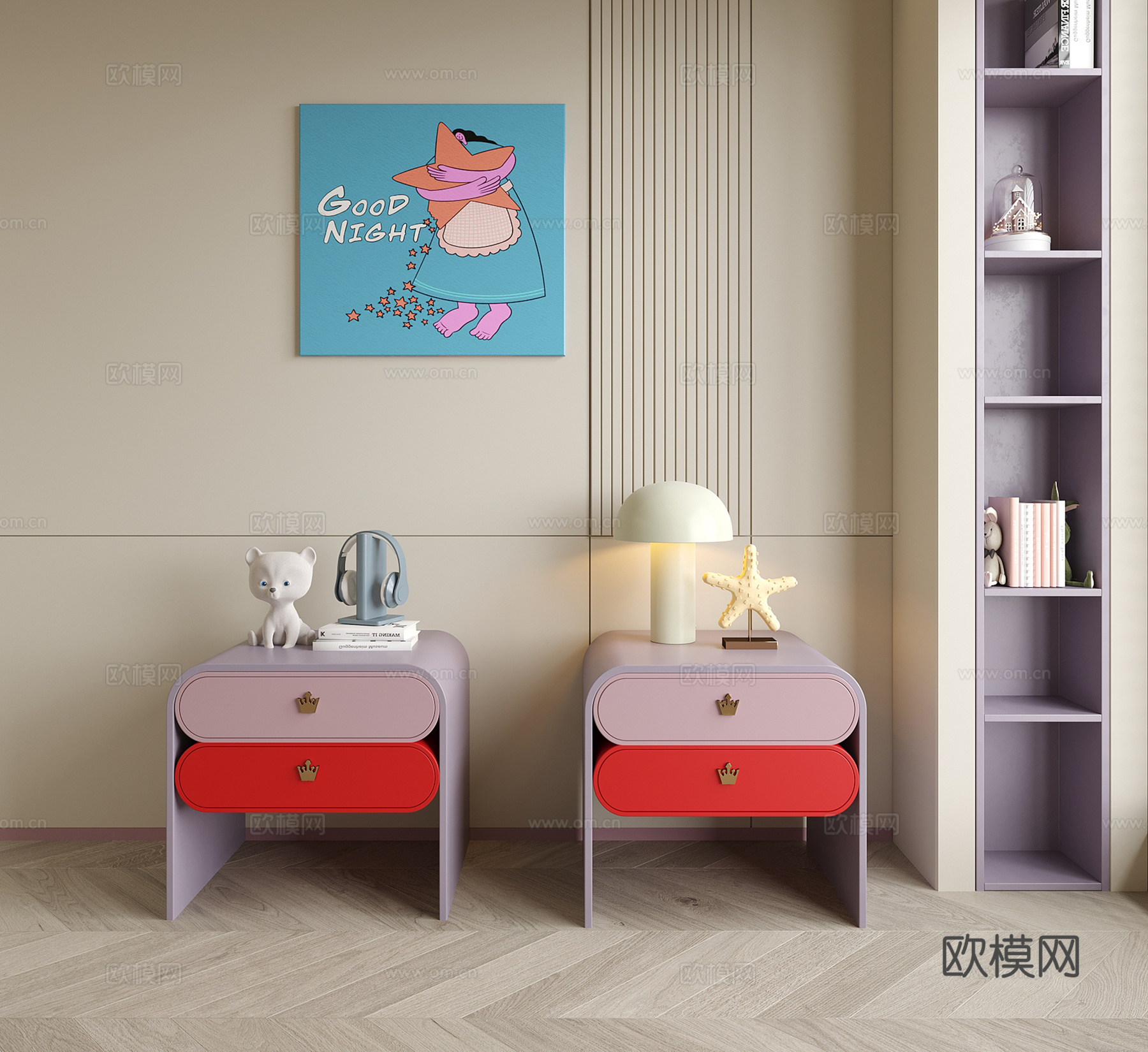 现代儿童床头柜 台灯3d模型
