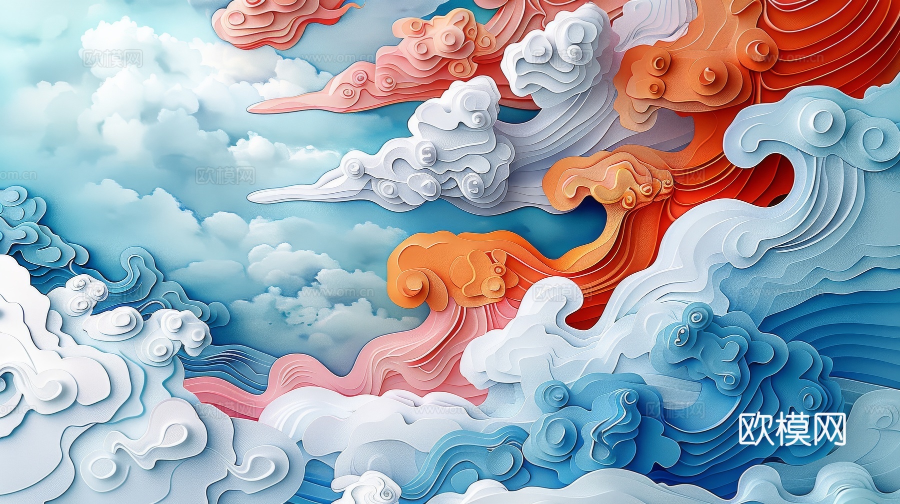 中式祥云壁纸壁画