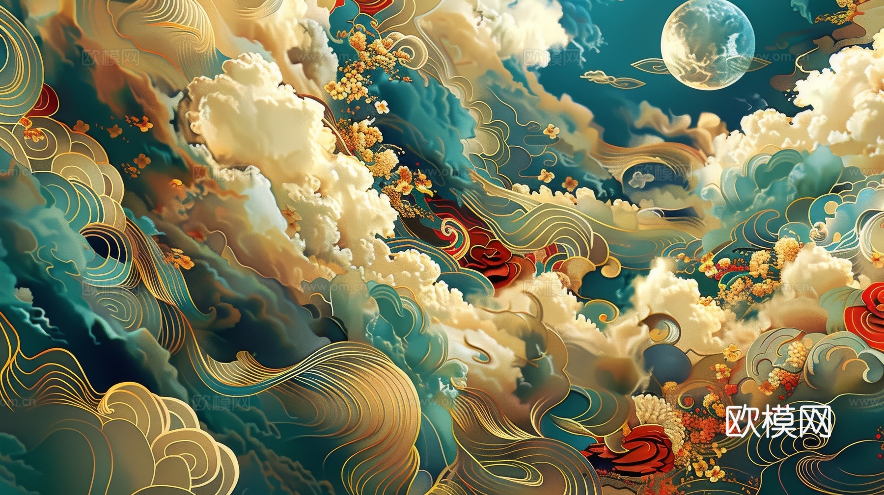 中式祥云壁纸壁画