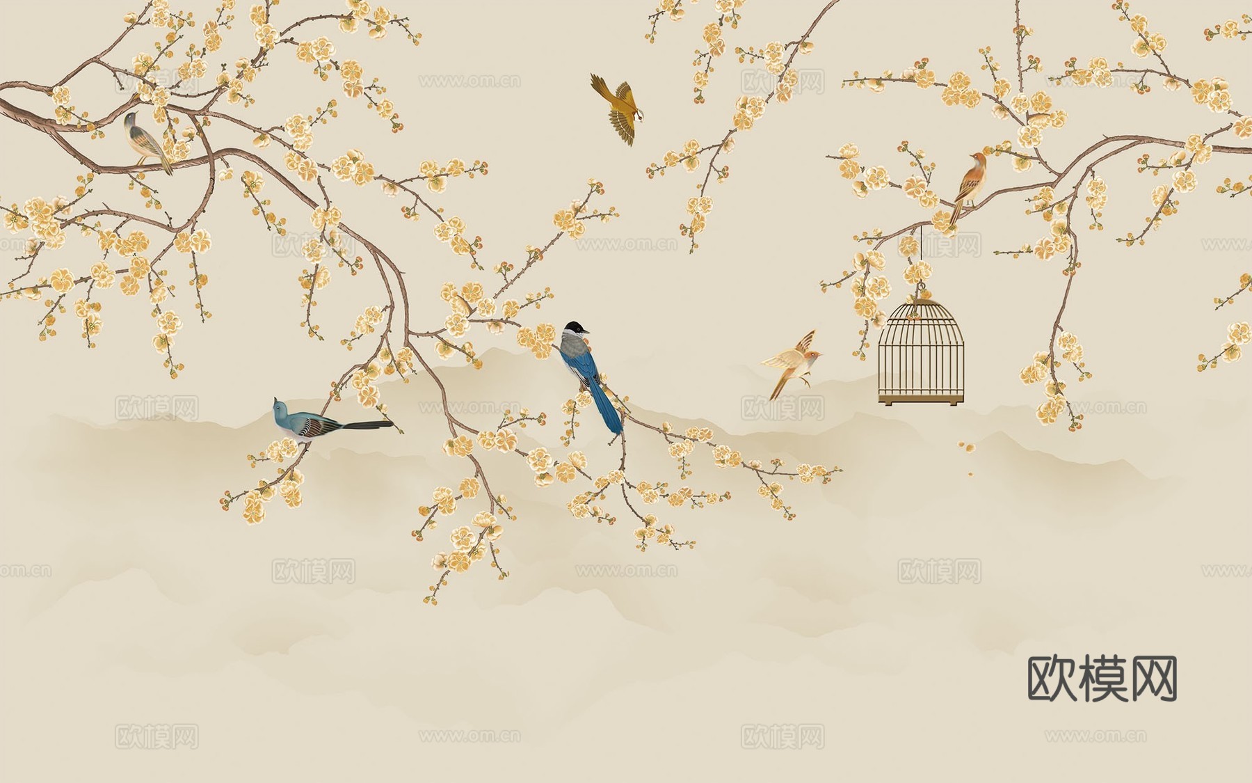 中式花鸟壁画壁纸