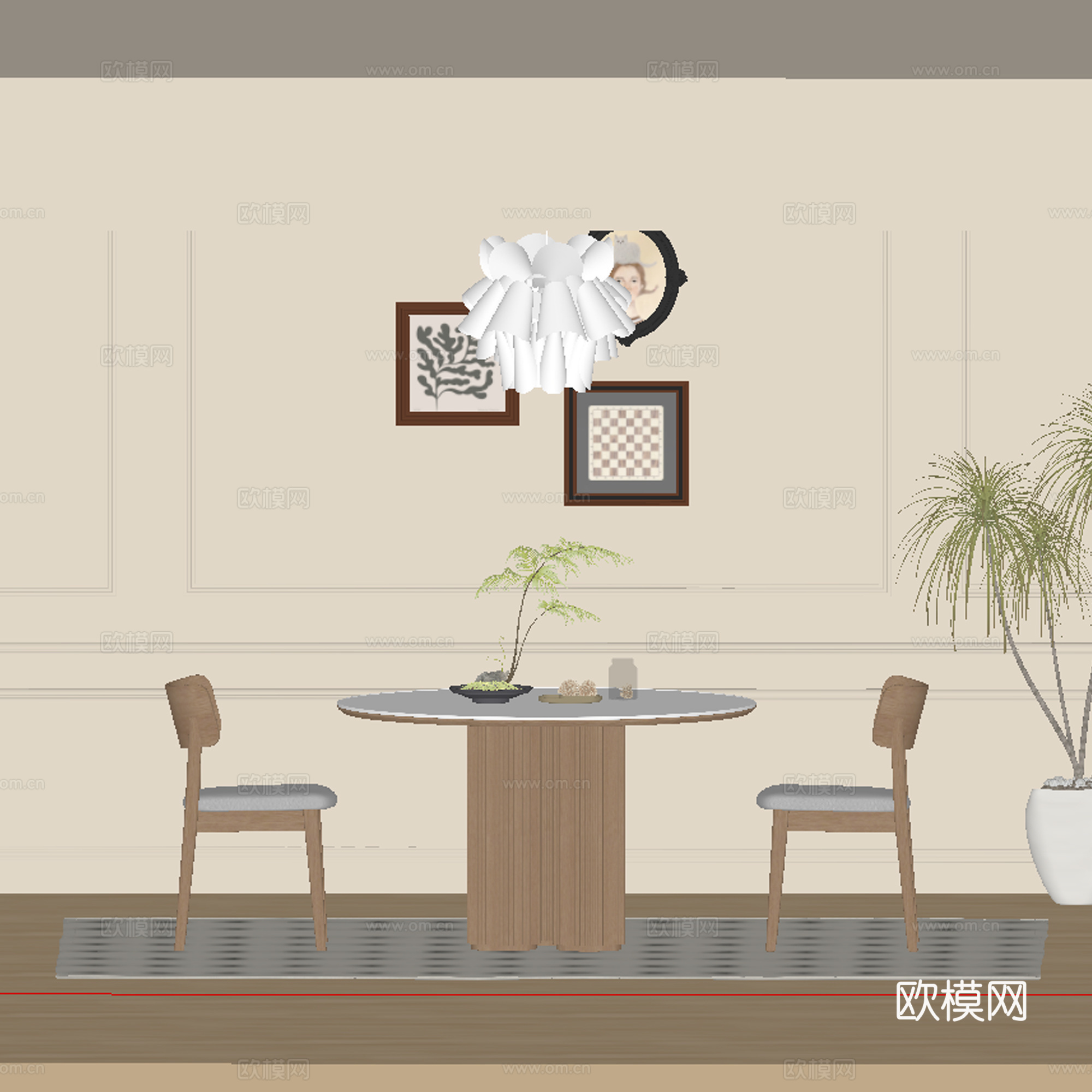 中古风餐厅 餐桌椅su模型