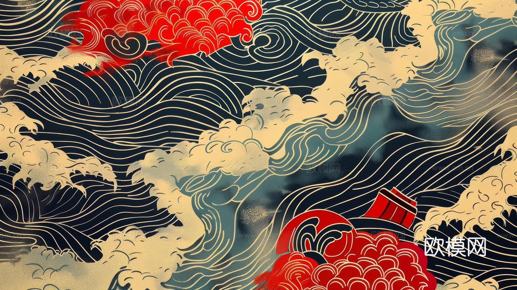 中式祥云壁纸壁画