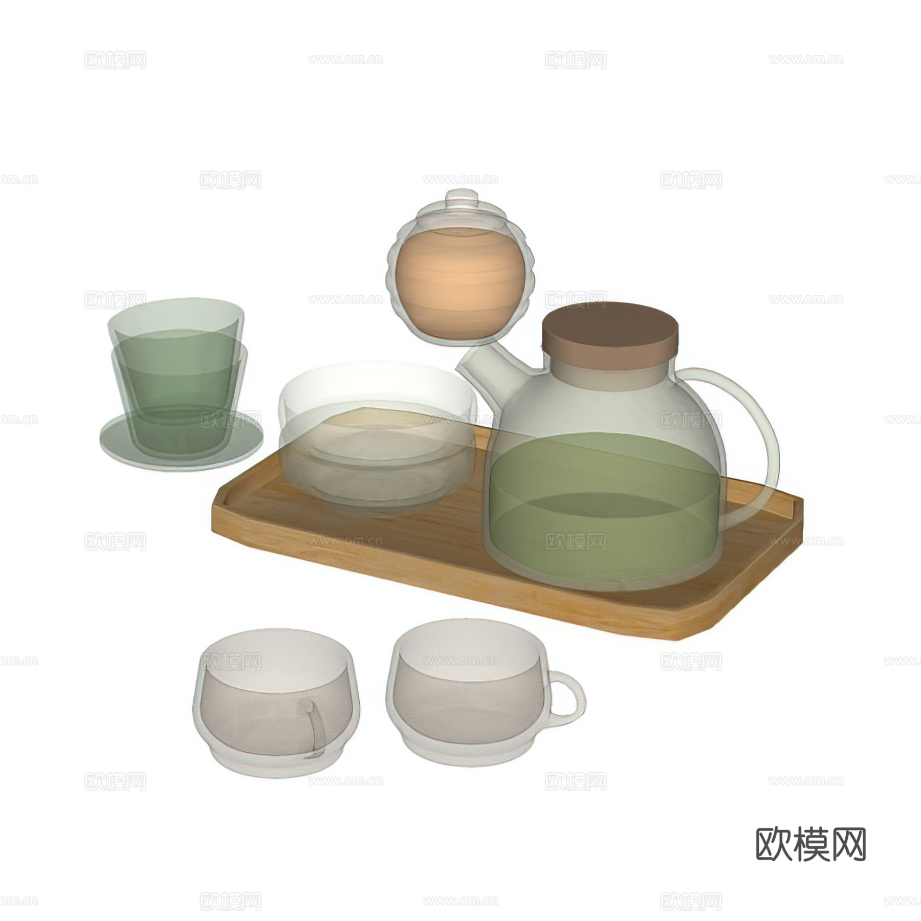 现代茶具摆件 桌面摆件 茶壶 茶杯 茶盘su模型