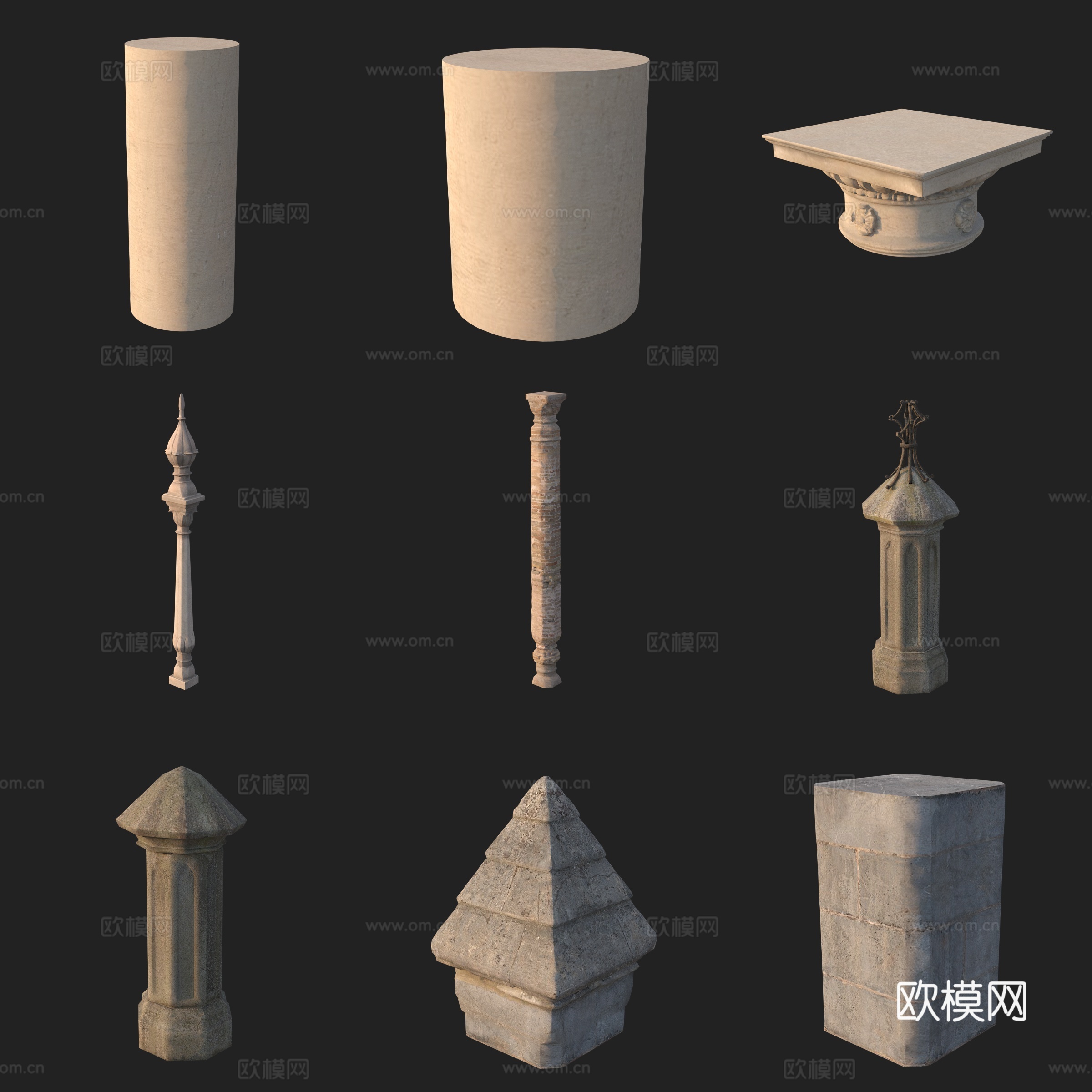 建筑构件柱子石柱3d模型