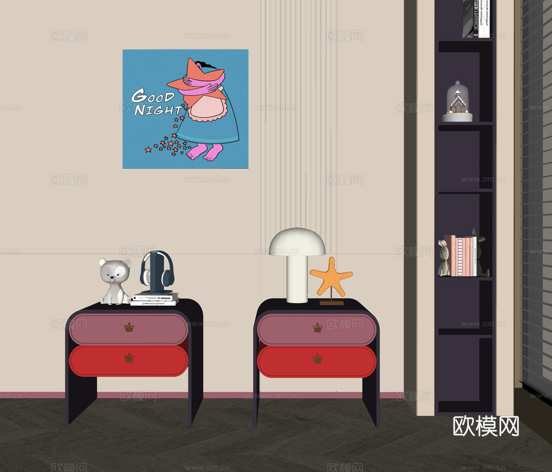 现代儿童床头柜 台灯su模型